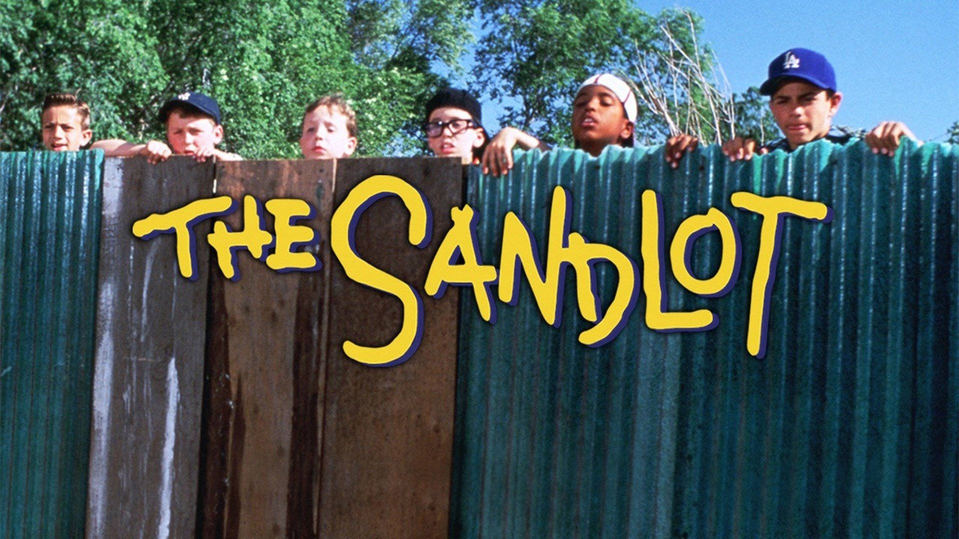 The Sandlot, green corrugated fence, bright blue sky, Full HD Desktop Wallpaper