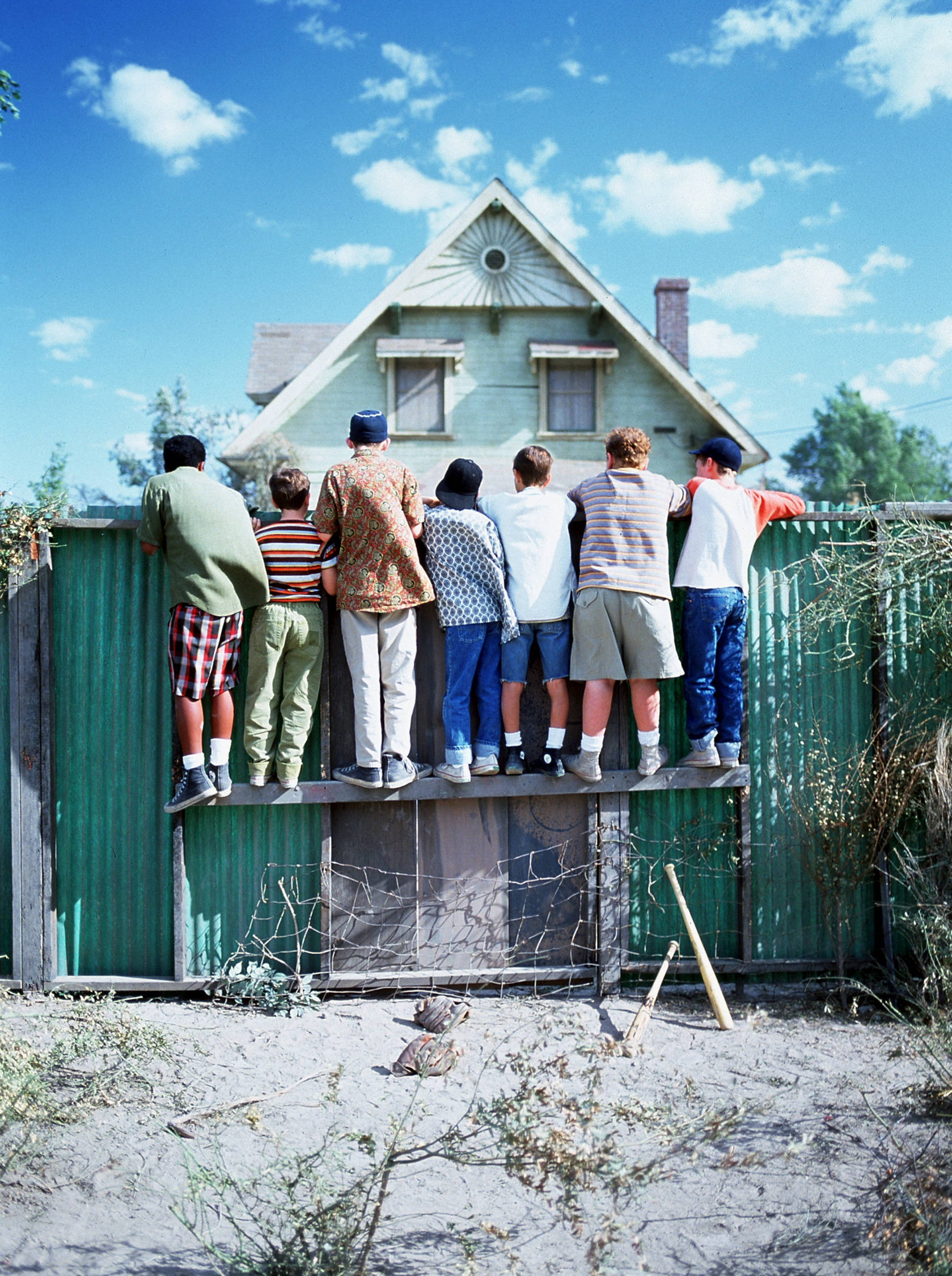 The Sandlot, green fence, light green house, Full HD Phone Wallpaper