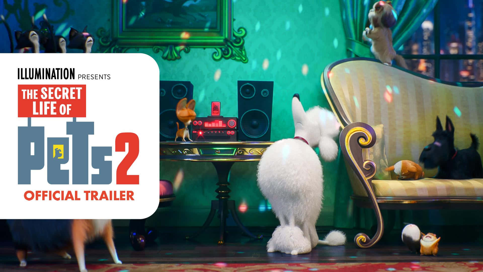 The Secret Life Of Pets 2, white dog, glowing boombox, Full HD Desktop Wallpaper