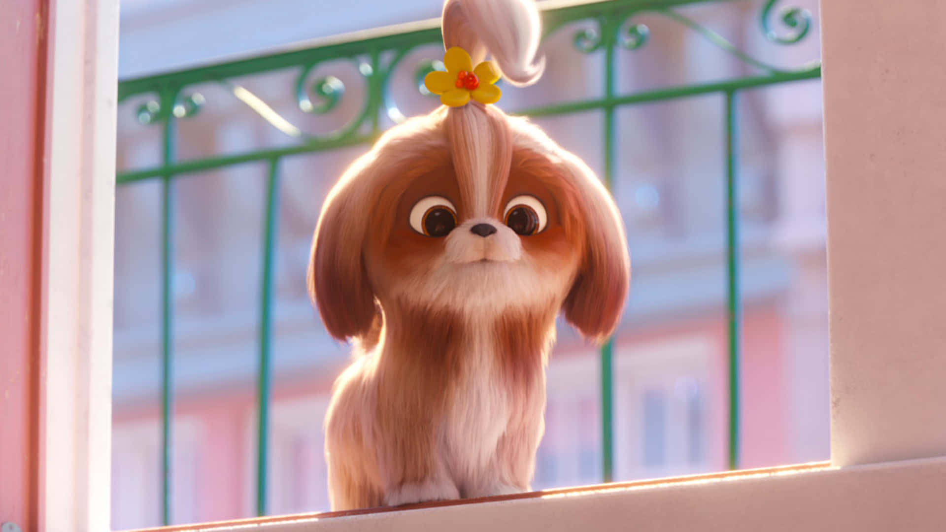 The Secret Life Of Pets 2, cute puppy, yellow flower, Full HD Desktop Wallpaper