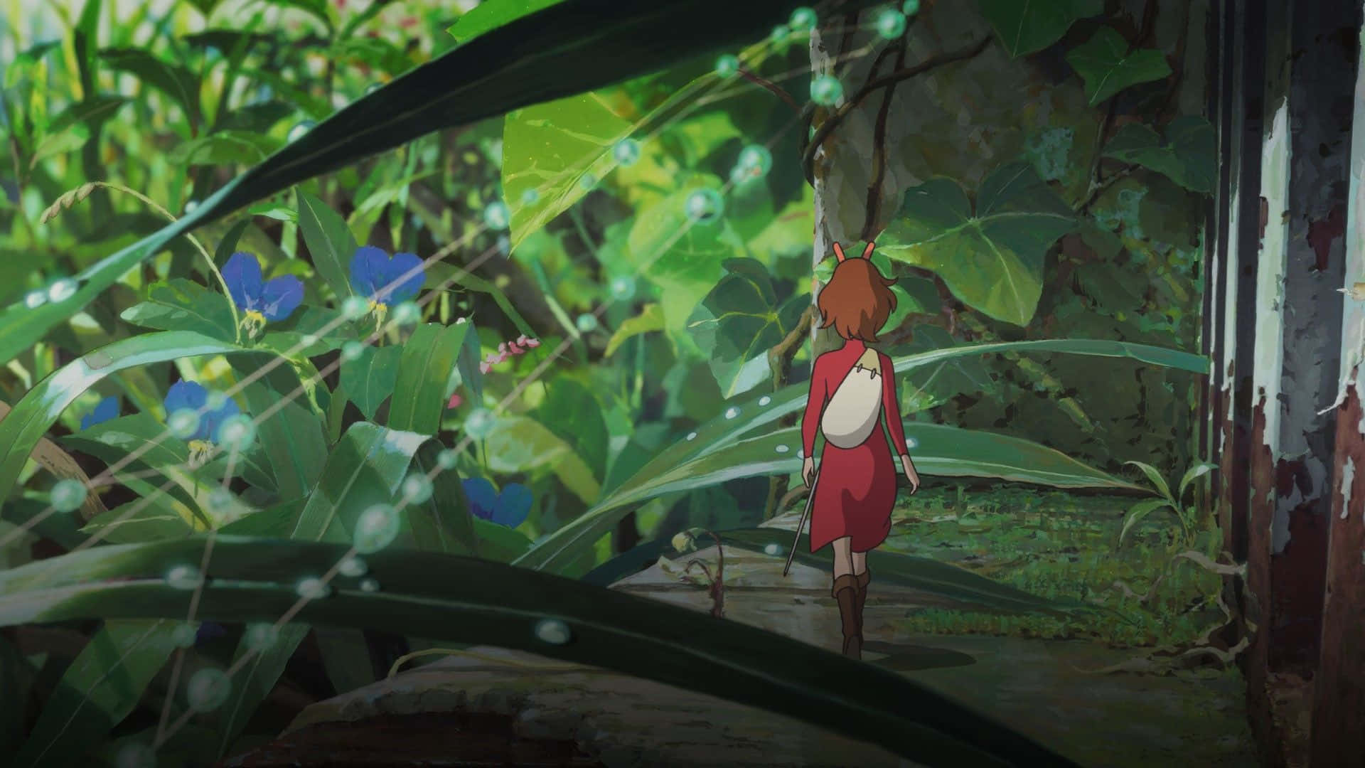 The Secret World Of Arrietty, red, lush green jungle, Full HD Desktop Wallpaper