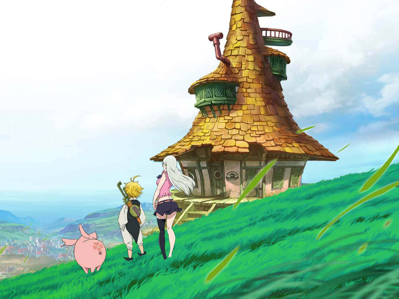 The Seven Deadly Sins, anime characters, pink pig, HD Desktop Wallpaper