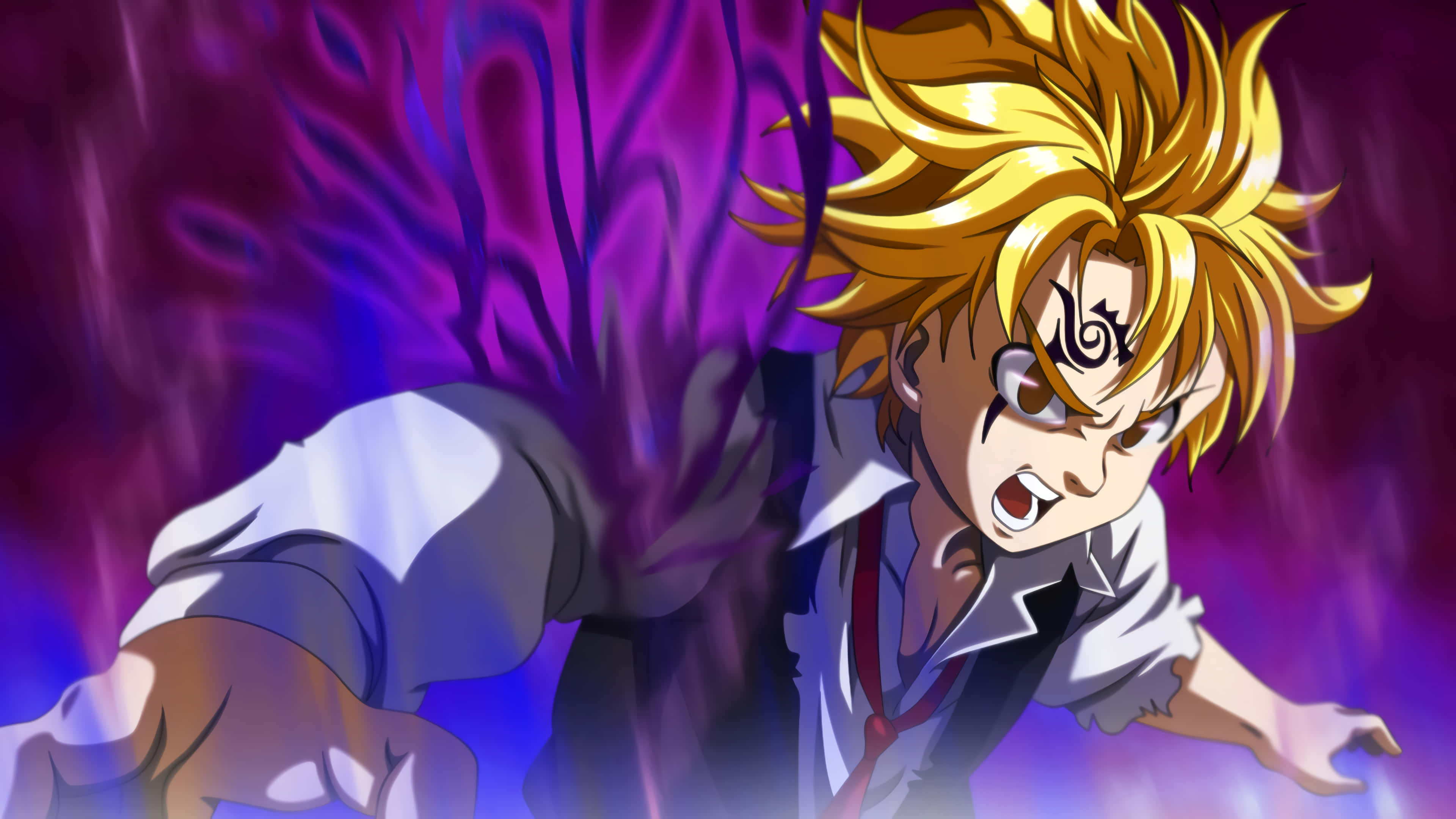 Seven Deadly Sins, spiky-haired anime boy, white shirt, 4K Desktop Wallpaper