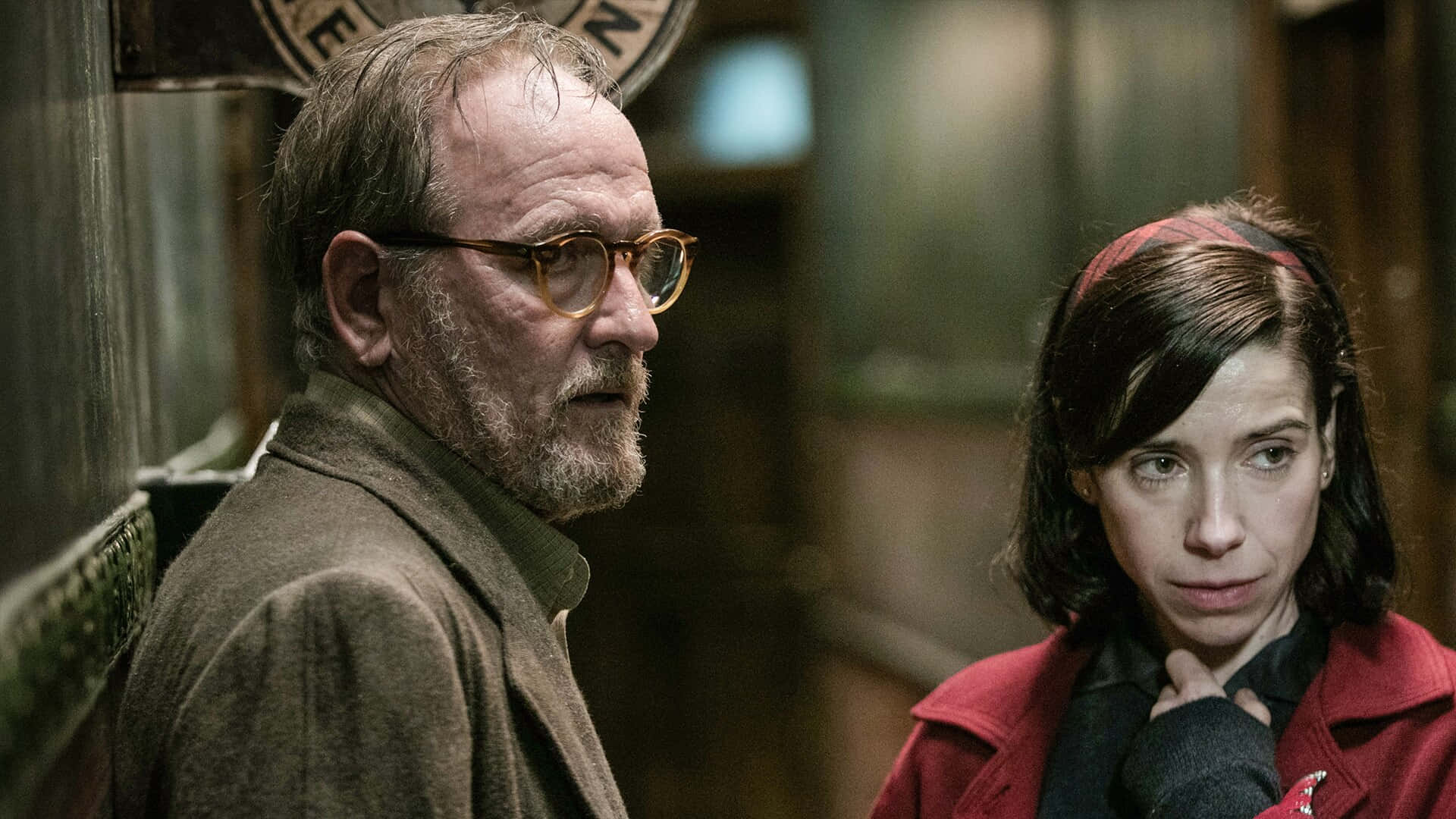 The Shape Of Water, red coat, glasses, Full HD Desktop Wallpaper