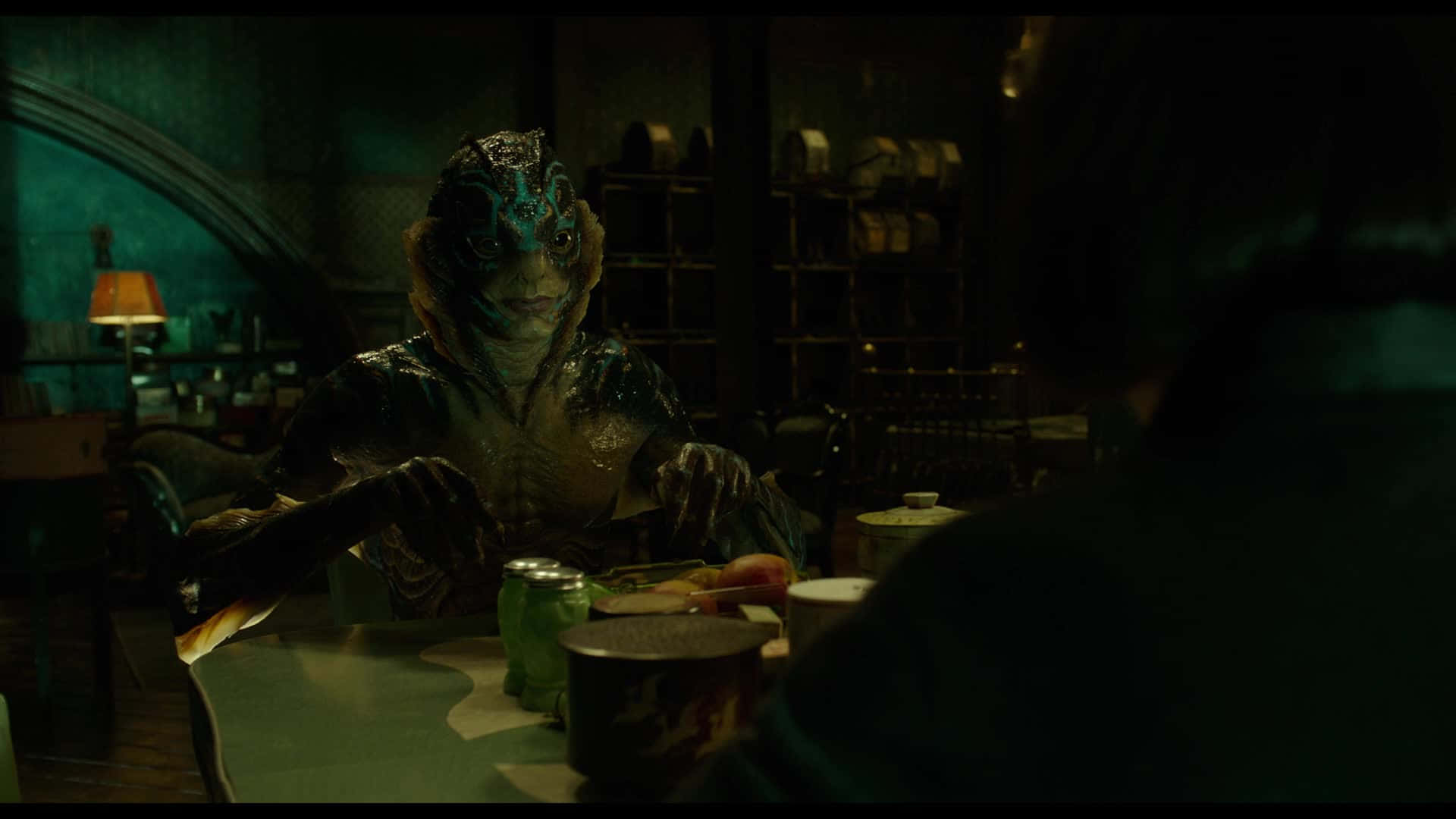 The Shape of Water, blue-skinned alien creature, glowing eyes, Full HD Desktop Wallpaper