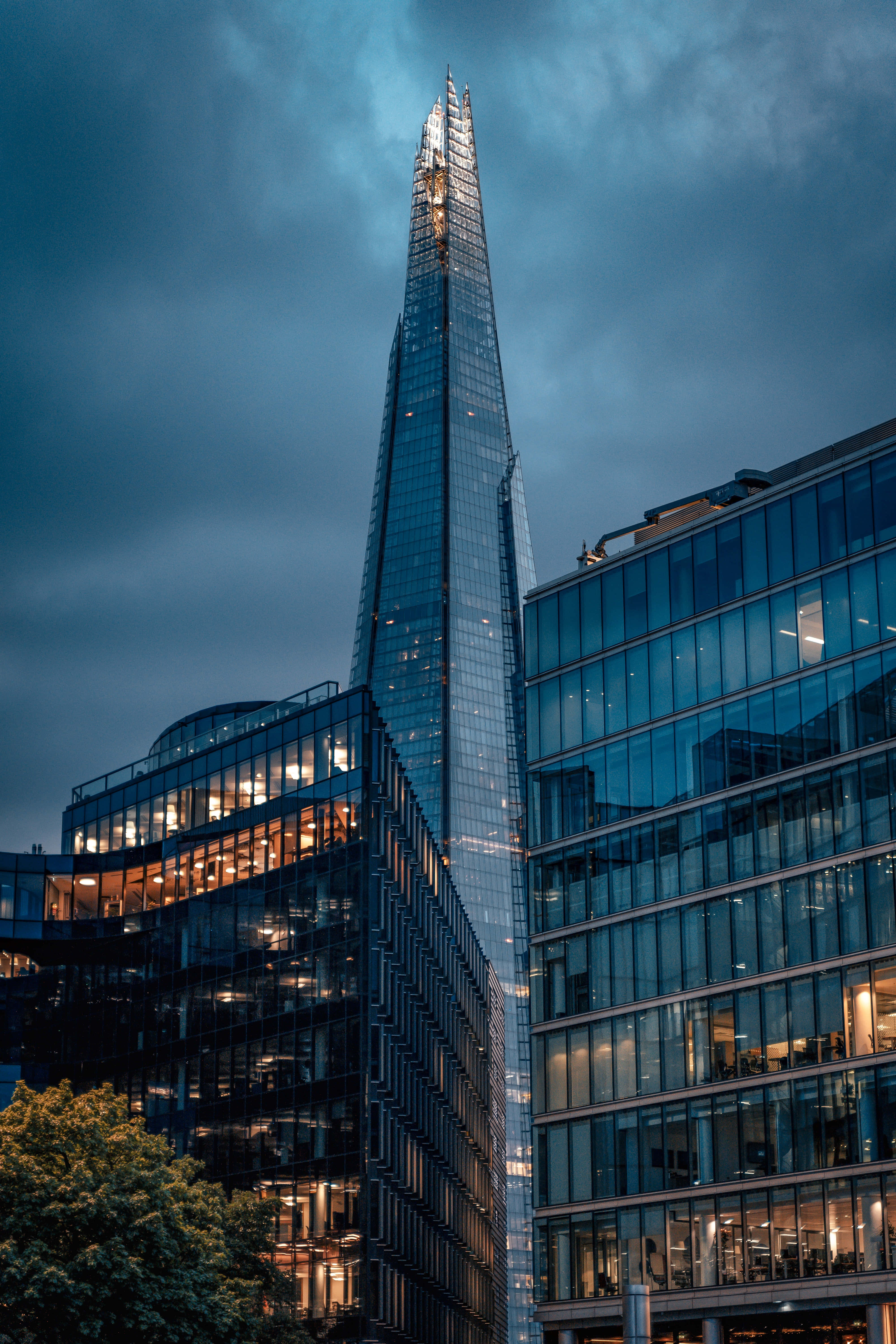 The Shard, glass facade, city lights, 5K Phone Wallpaper