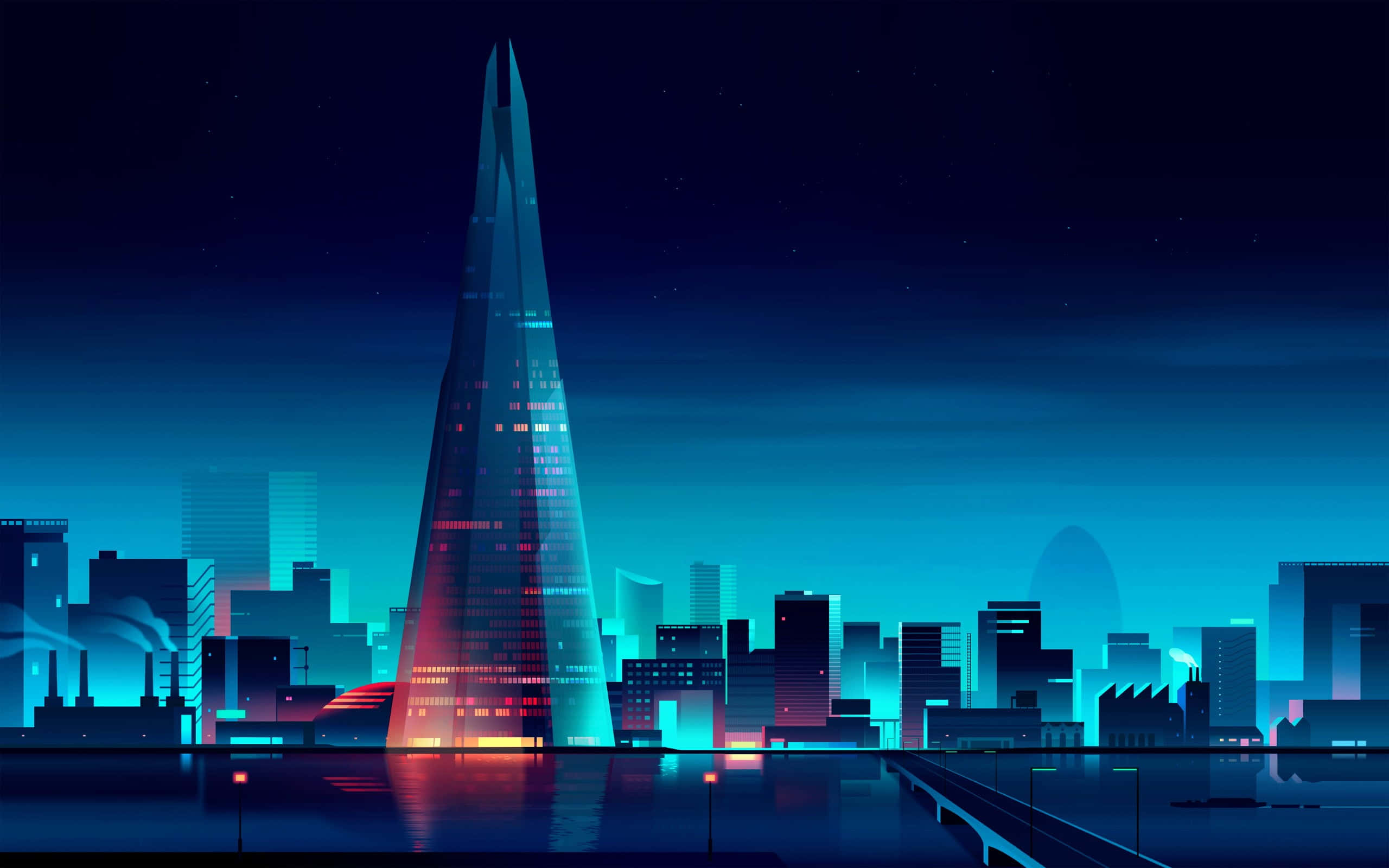 The Shard, futuristic city skyline, towering glass skyscraper, 2K Desktop Wallpaper
