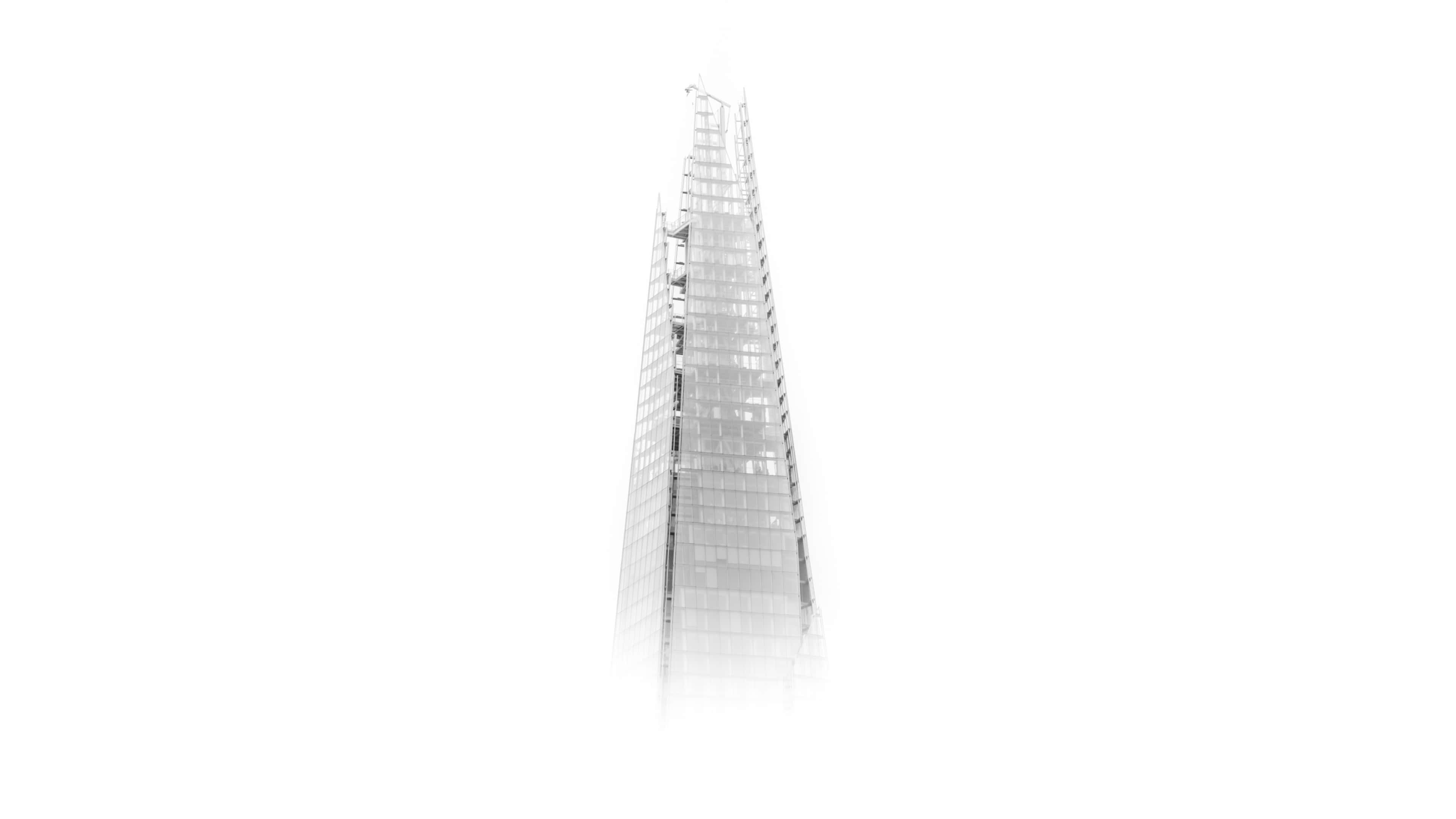 The Shard, monochrome, skyscraper, 4K Desktop Wallpaper