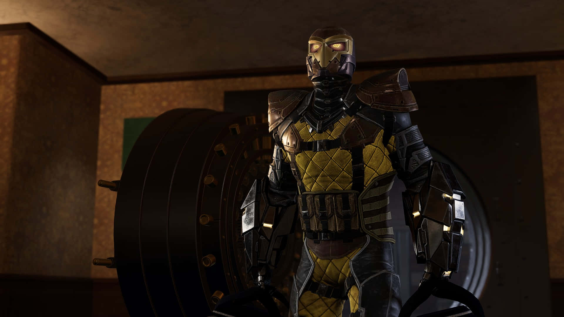The Shocker, yellow and black armor, massive vault door, Full HD Desktop Wallpaper