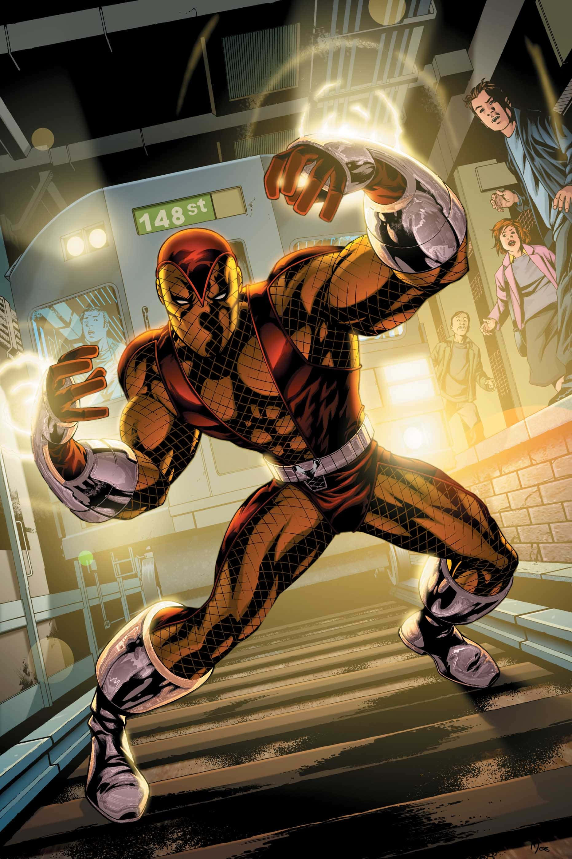 The Shocker, red and gold suit, web pattern, 2K Phone Wallpaper