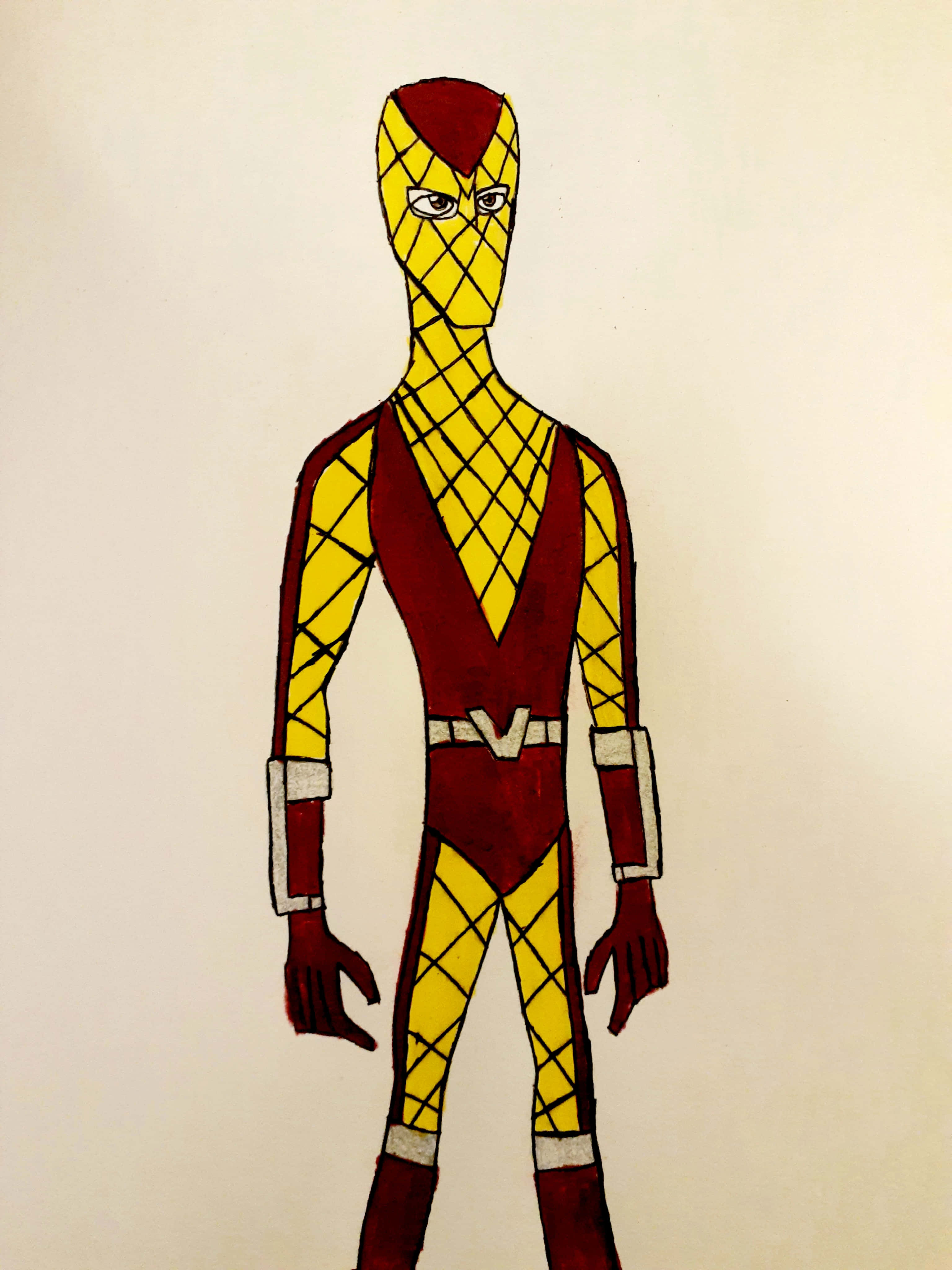 The Shocker, red and yellow diamond-patterned suit, hand-drawn superhero figure, 4K Phone Wallpaper