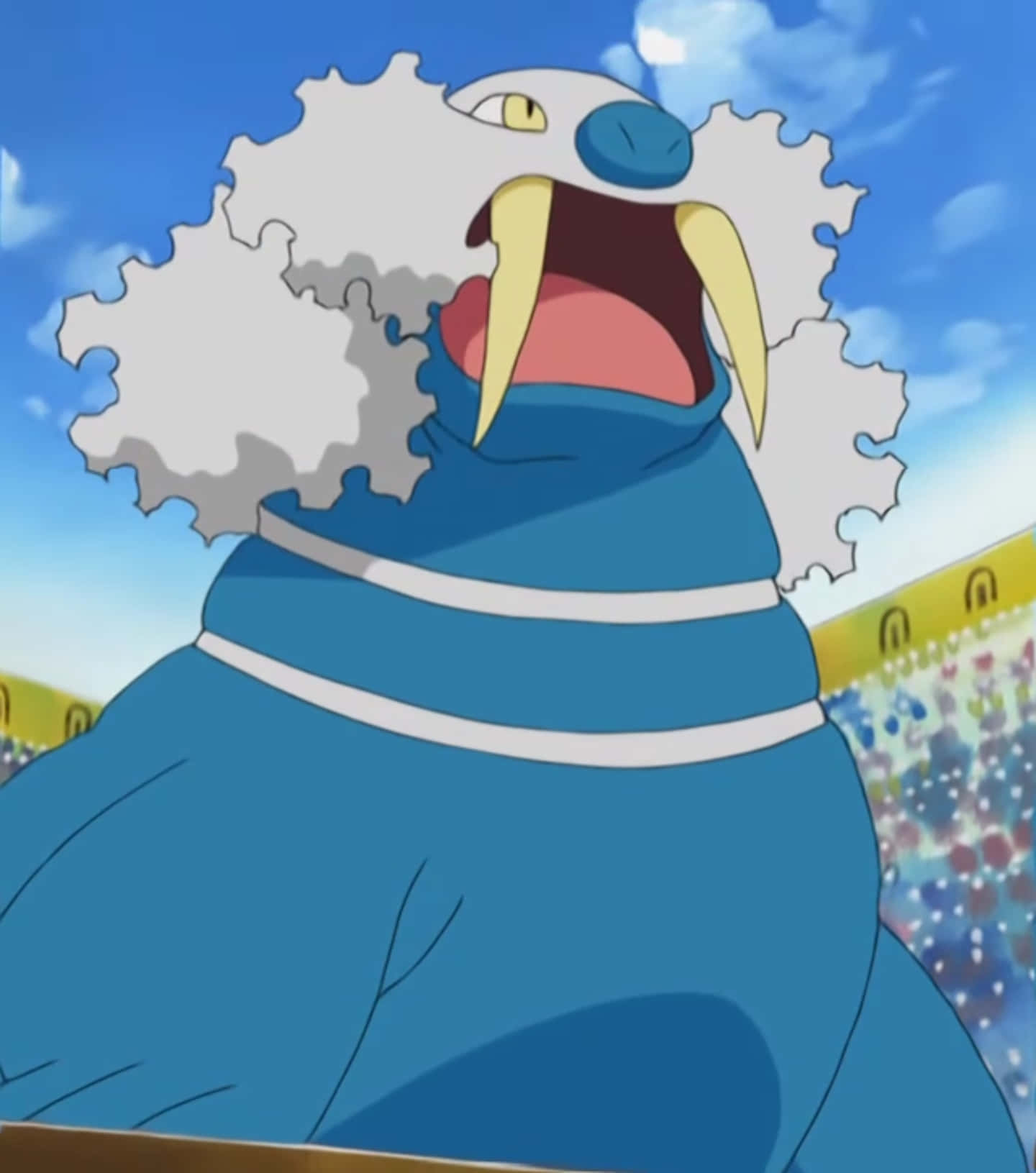 shocked walrein, blue animated walrus-like Pokémon, white fur, HD Phone Wallpaper