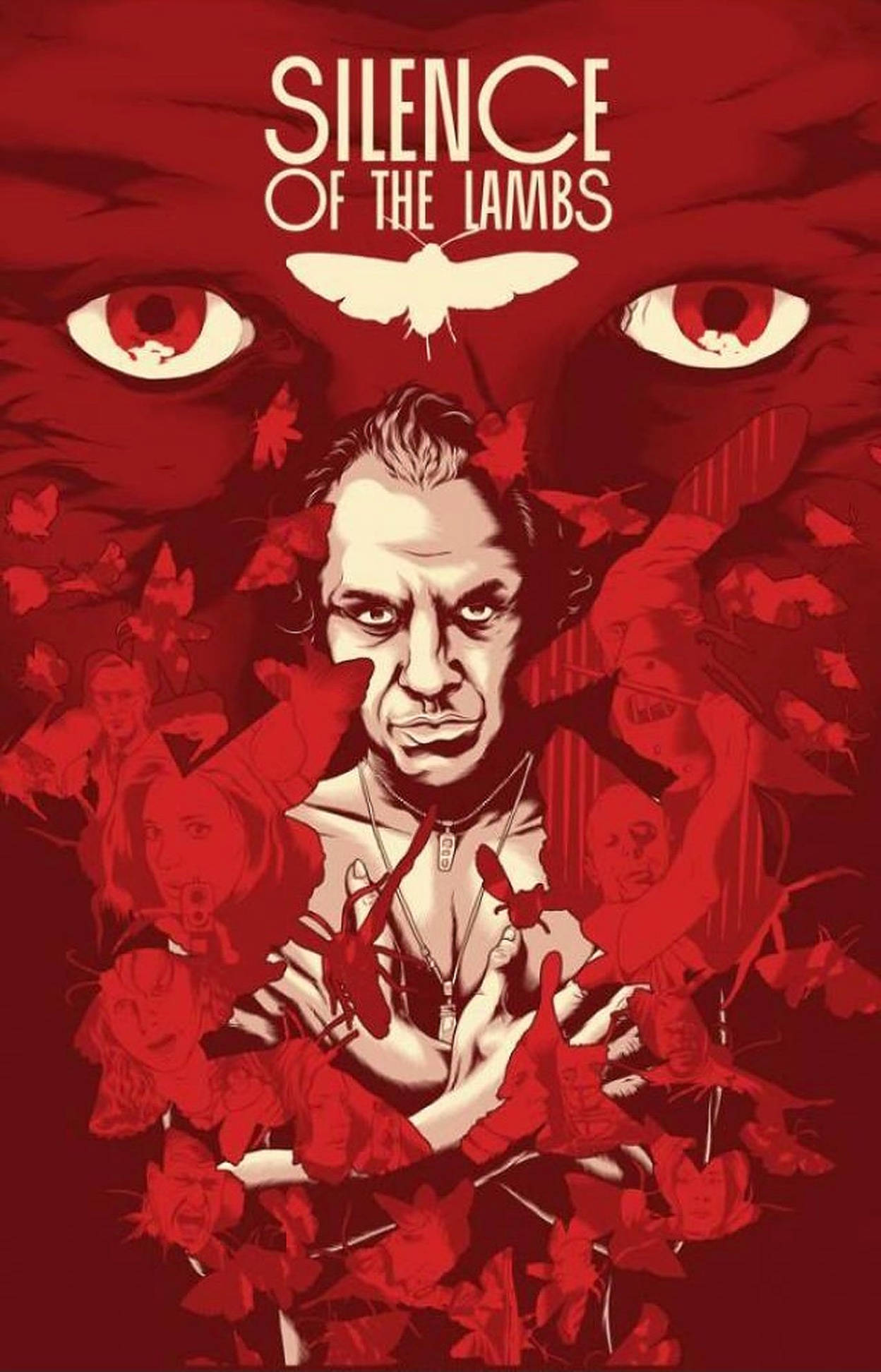 The Silence Of The Lambs, horror film, red-toned illustration, Full HD Phone Wallpaper