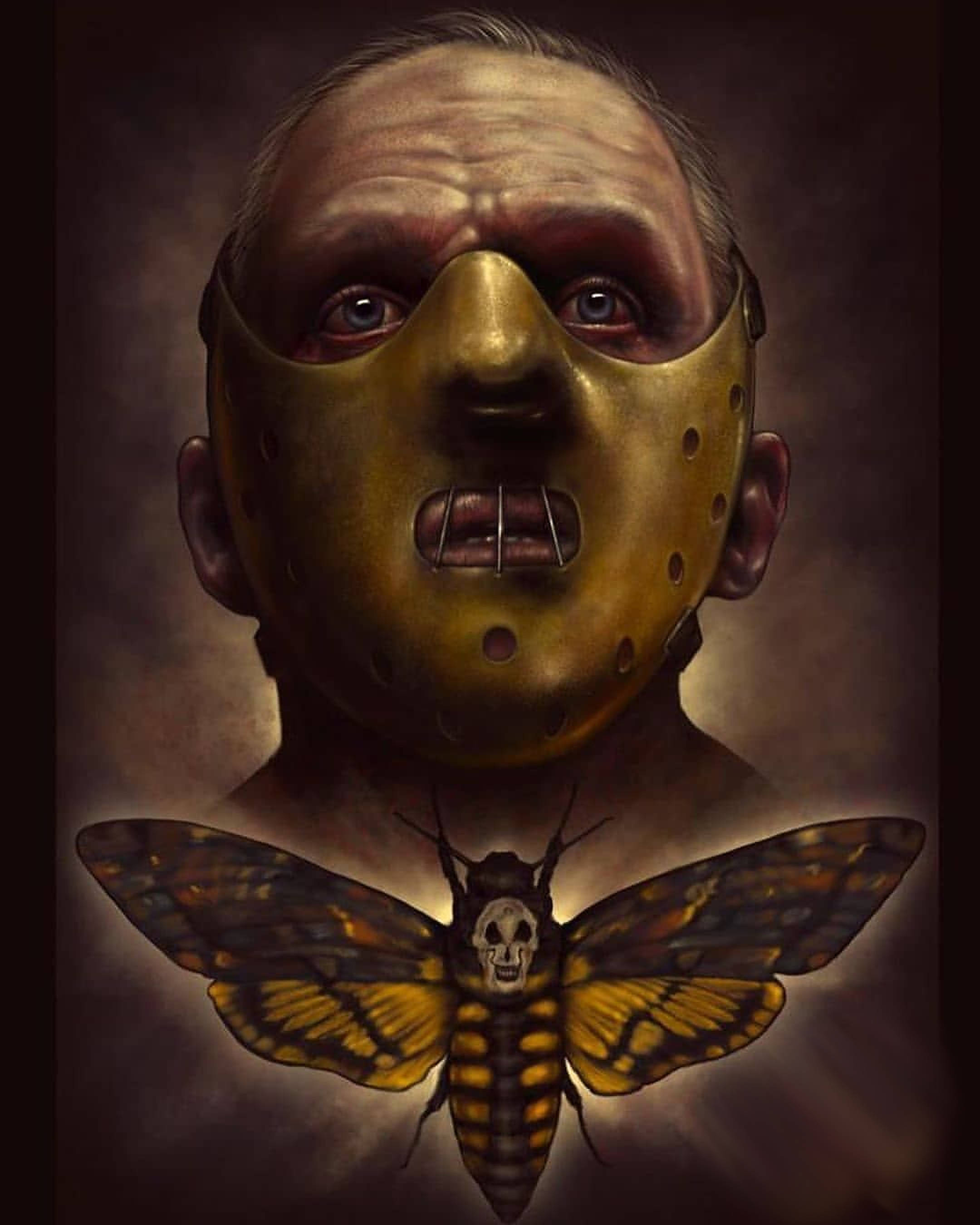 The Silence Of The Lambs, gold hockey mask, large moth, 2K Phone Wallpaper
