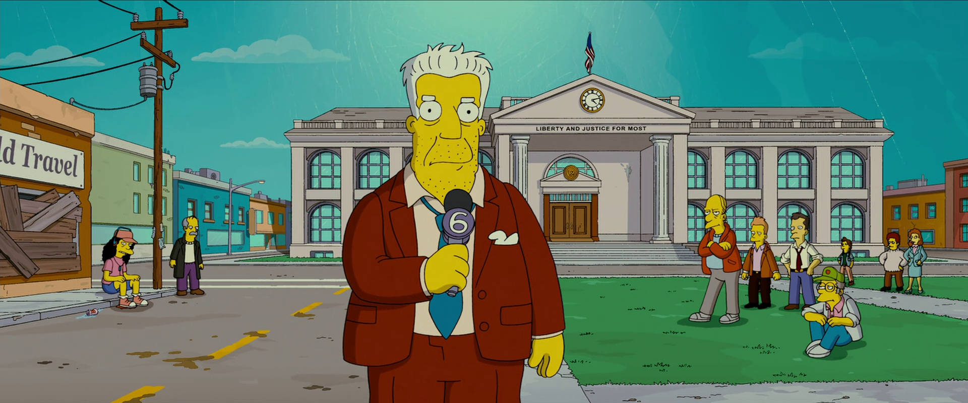 The Simpsons Movie, news reporter, town hall, Full HD Desktop Wallpaper