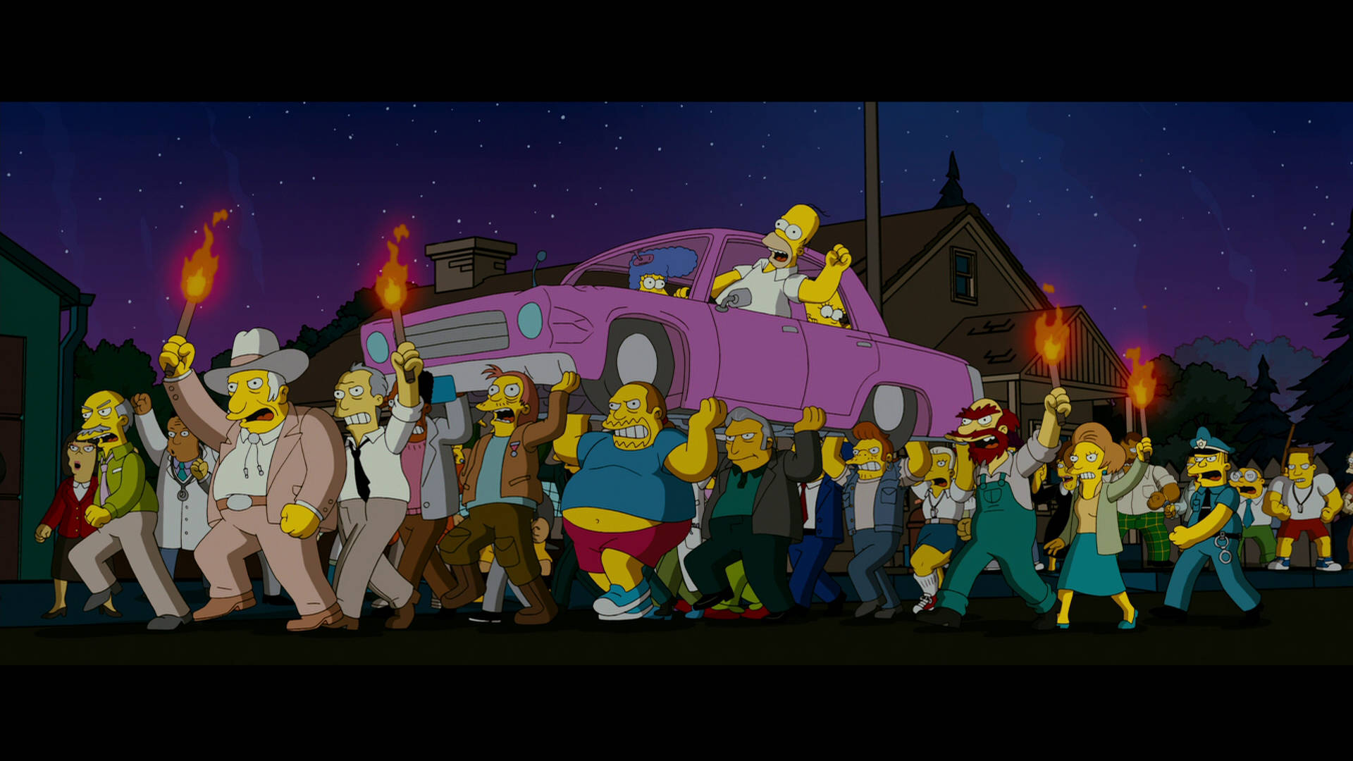 The Simpsons Movie, Simpsons characters, pink car, Full HD Desktop Wallpaper