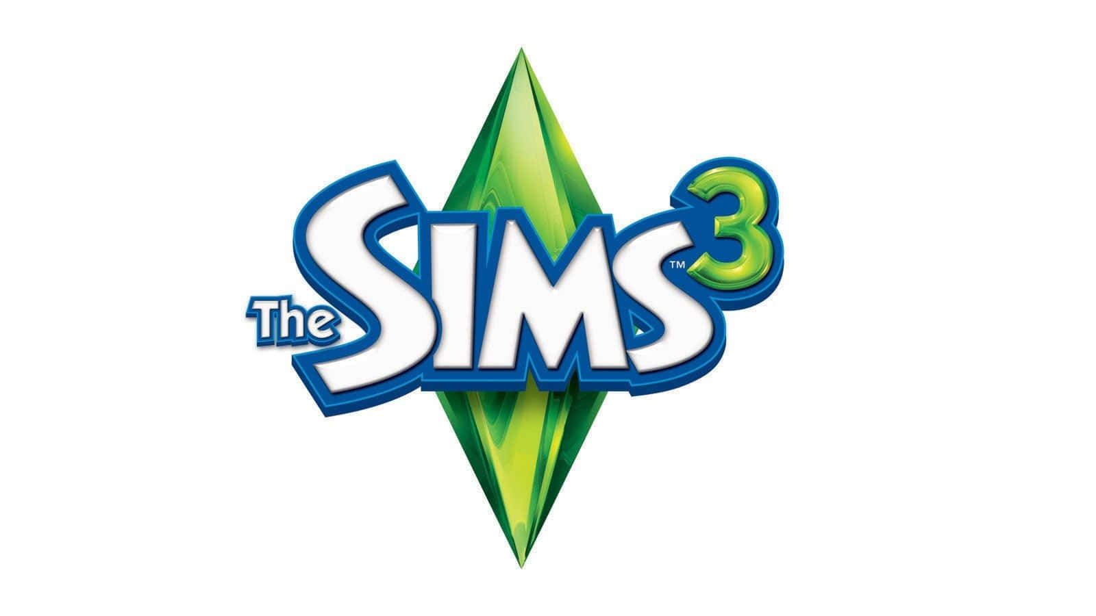 The Sims 3, green gemstone, bold blue outlined text, HD Desktop Wallpaper
