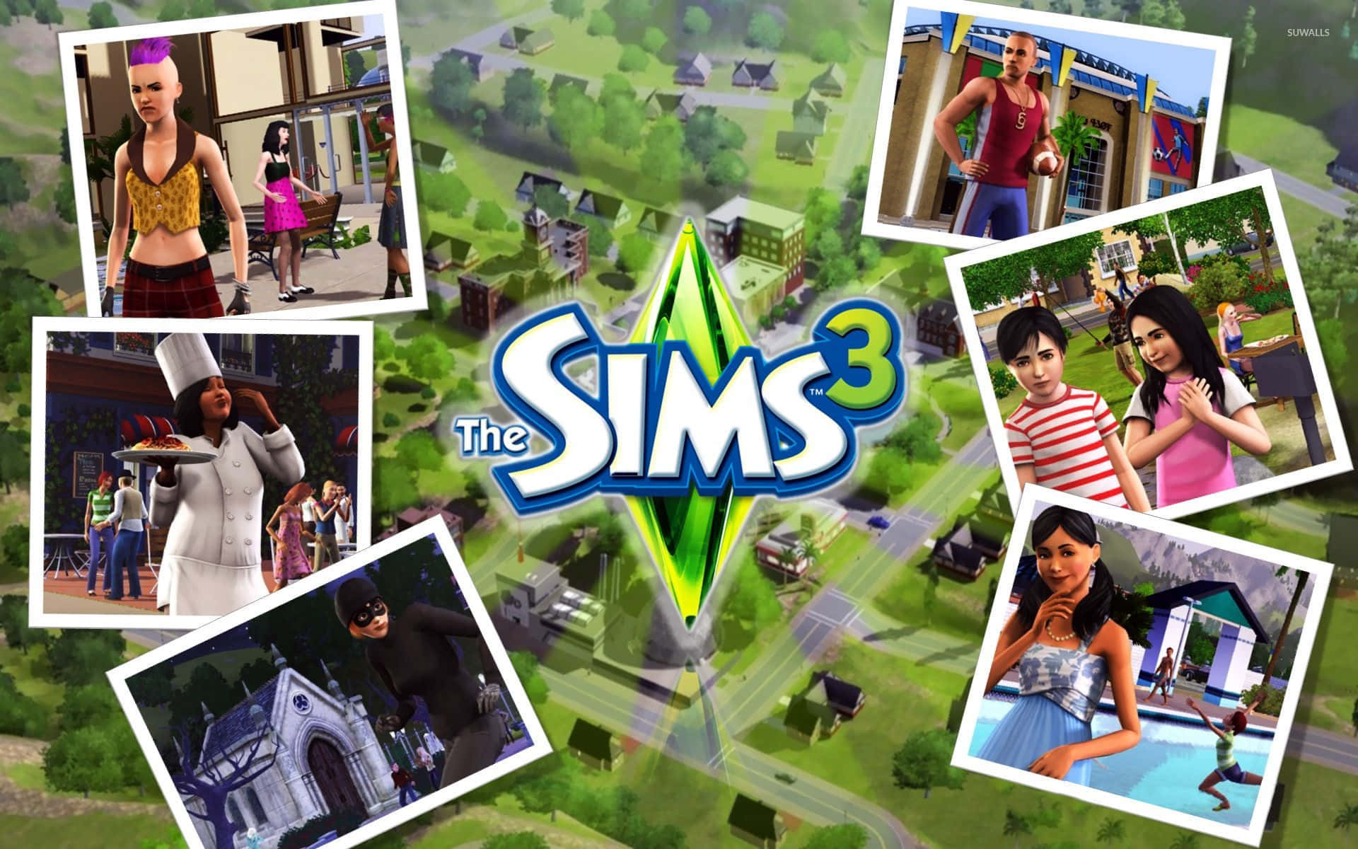 The Sims 3, suburban neighborhood, diverse characters, Full HD Desktop Wallpaper