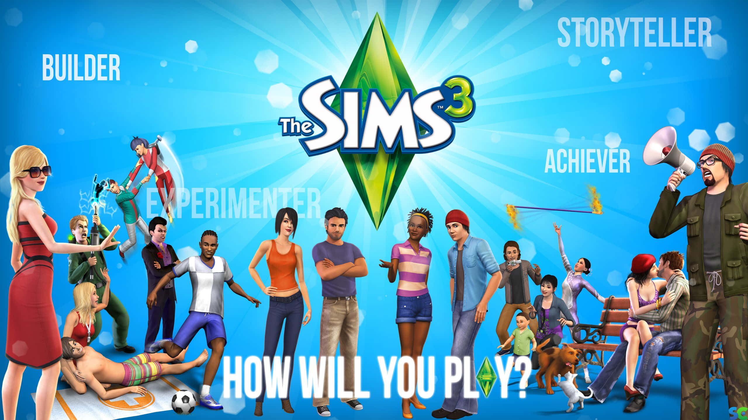 The Sims 3, game logo, Vibrant promotional art, 2K Desktop Wallpaper