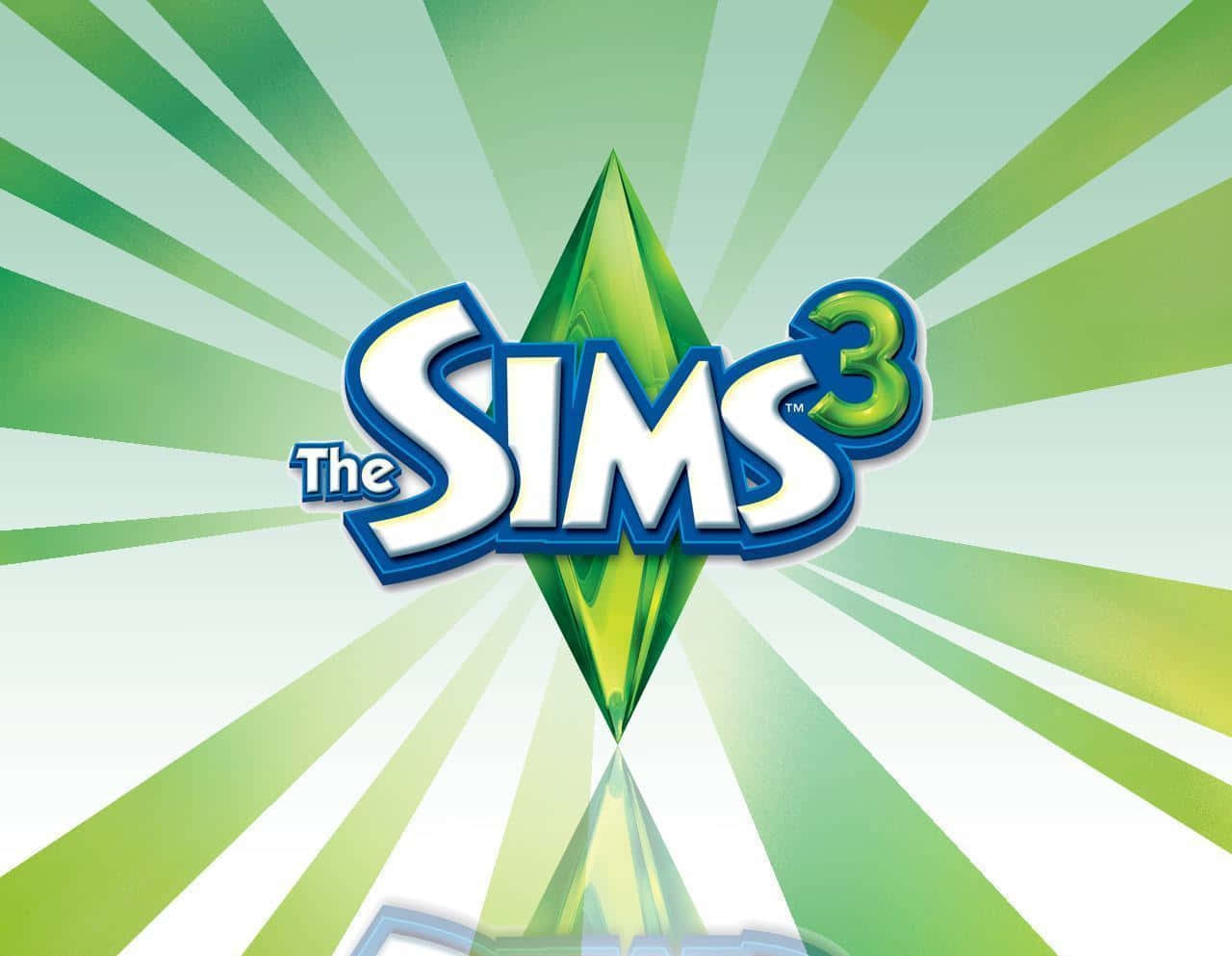The Sims 3, vibrant green diamond, radiant sunburst background, HD Desktop Wallpaper