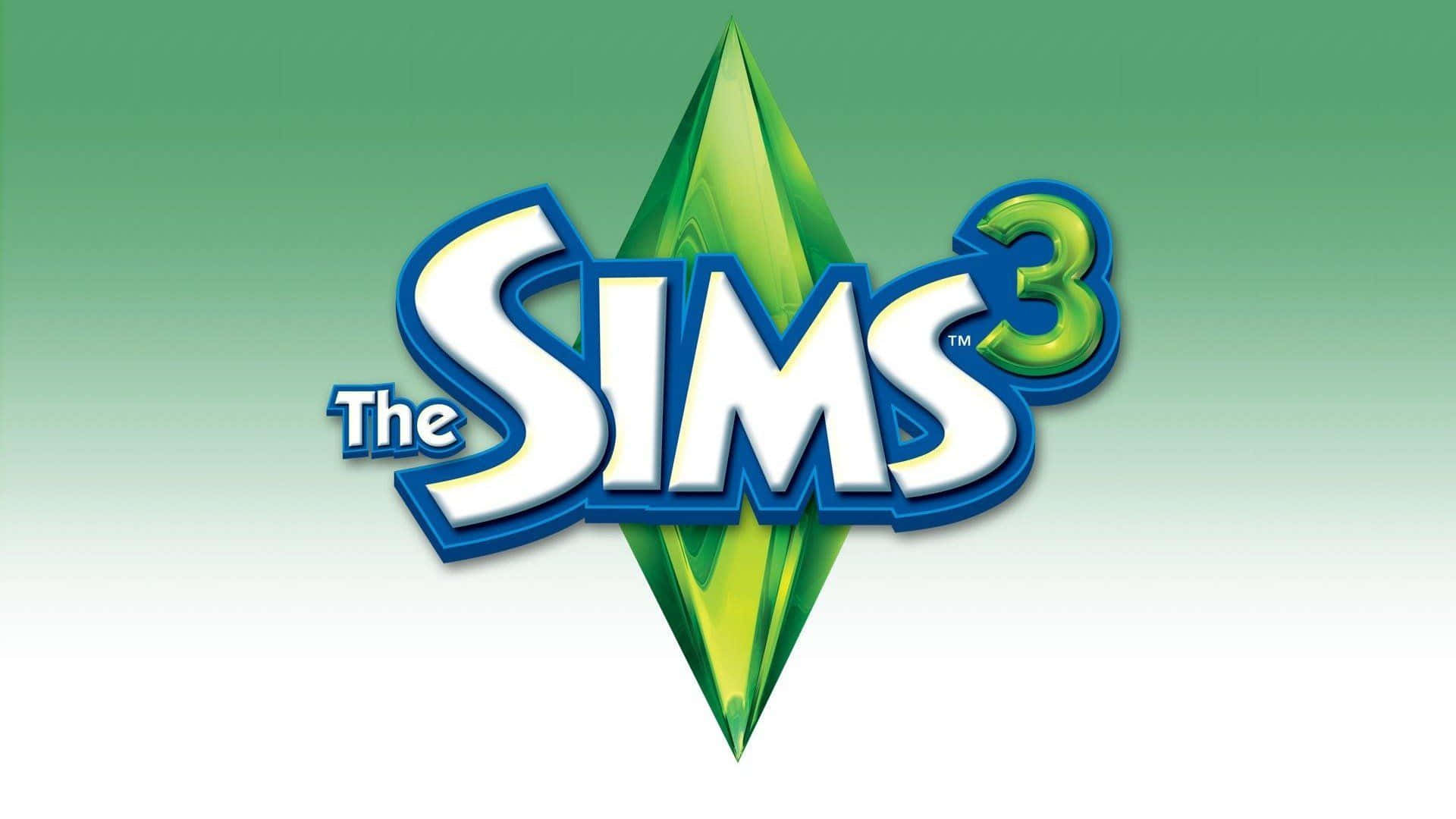 The Sims 3, green diamond, blue white text, Full HD Desktop Wallpaper