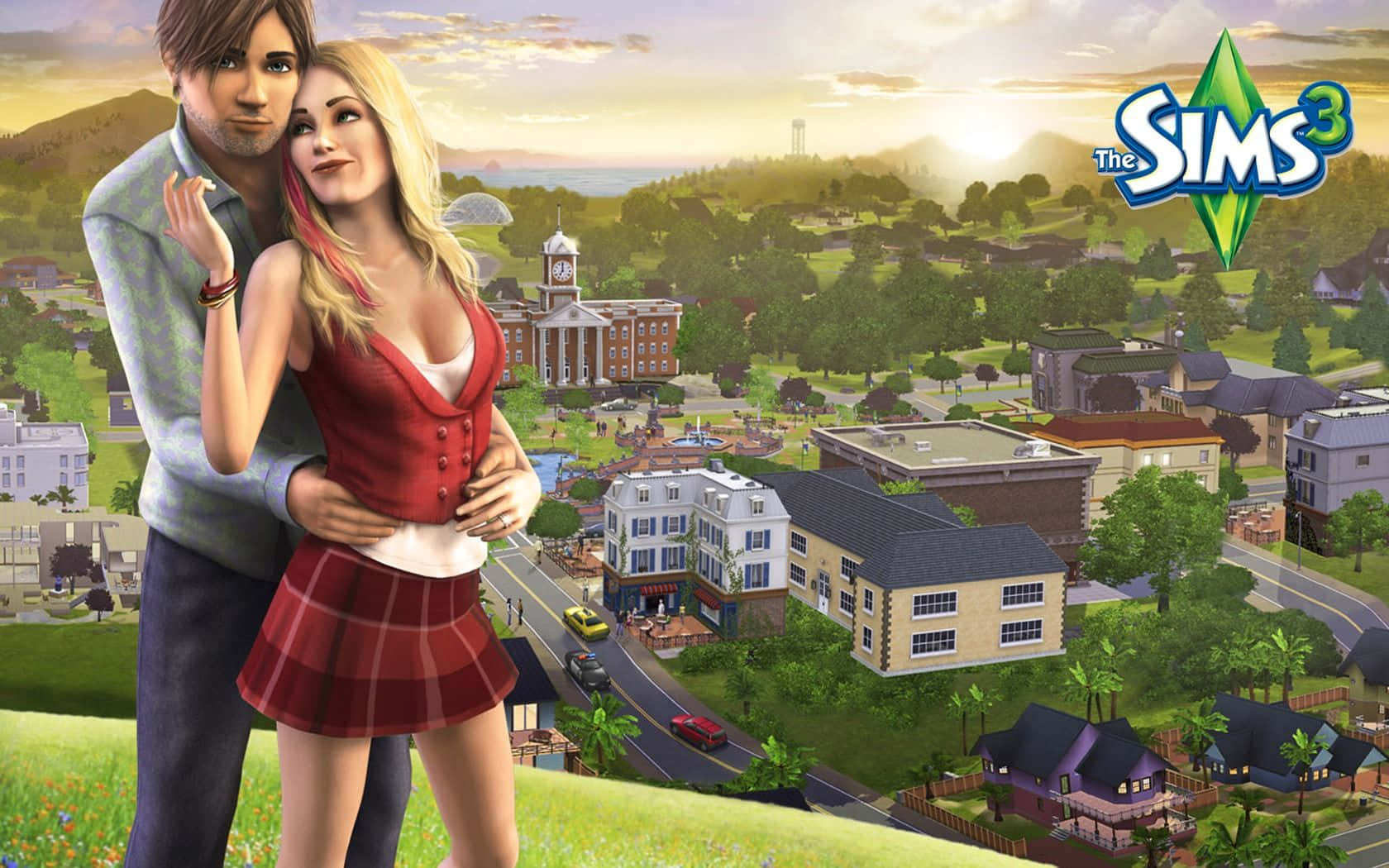 The Sims 3, golden sunset, romantic couple, HD Desktop Wallpaper