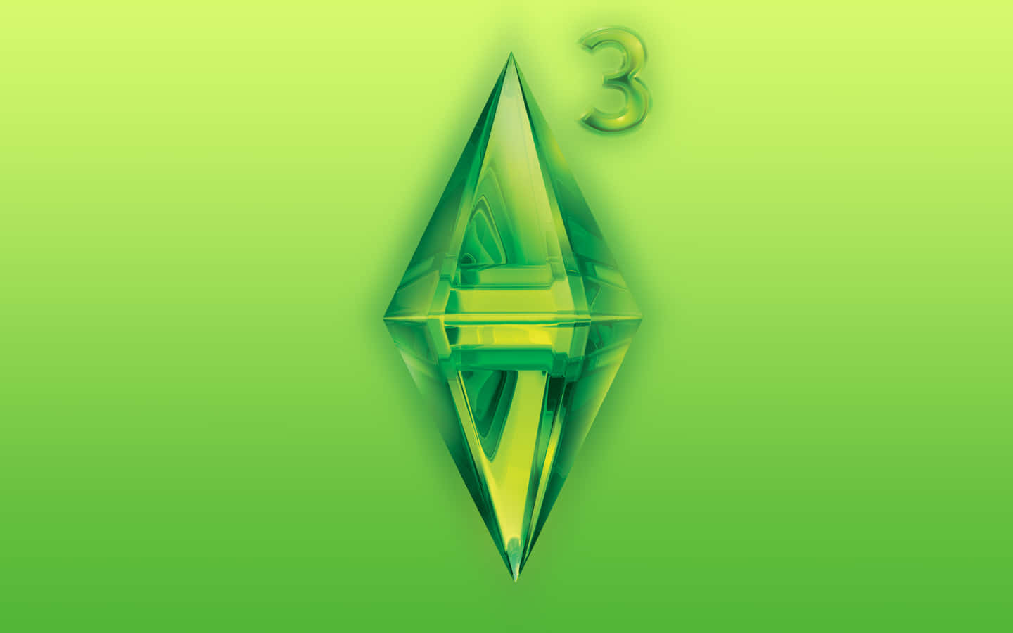 The Sims 3, glowing green diamond-shaped logo, number three, HD Desktop Wallpaper
