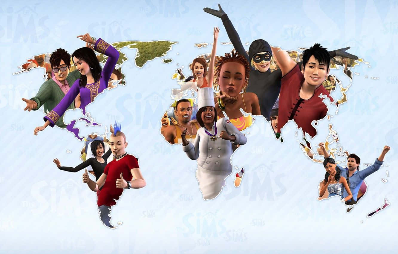 The Sims 3, world map, light blue background, HD Desktop Wallpaper
