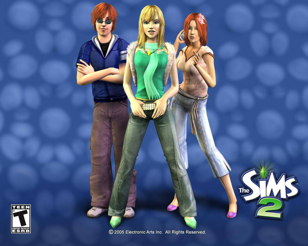 The Sims 3, blue bokeh background, white Simlish symbols, HD Desktop Wallpaper