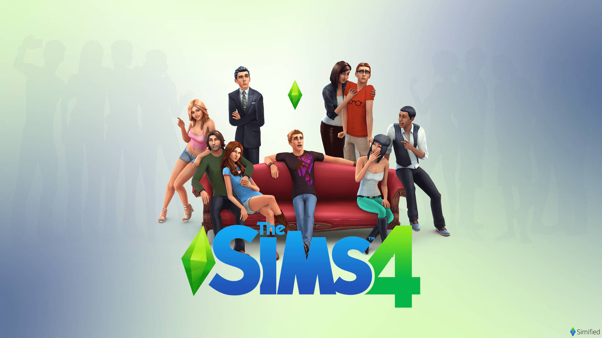 The Sims, red couch, Sims characters, Full HD Desktop Wallpaper