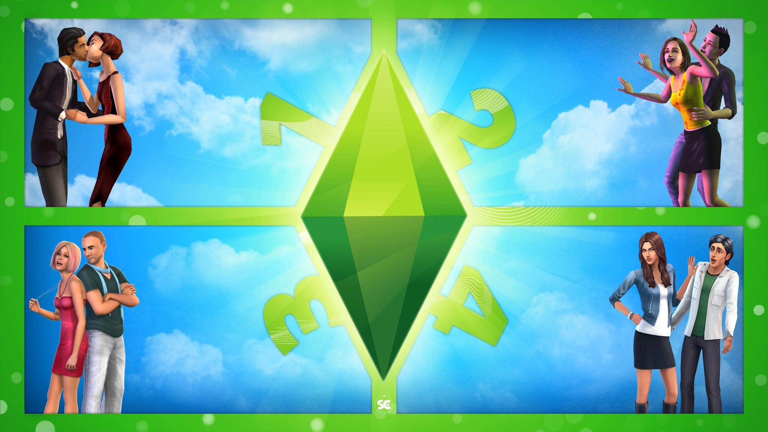 The Sims 4, four couples, bright blue sky, 2K Desktop Wallpaper