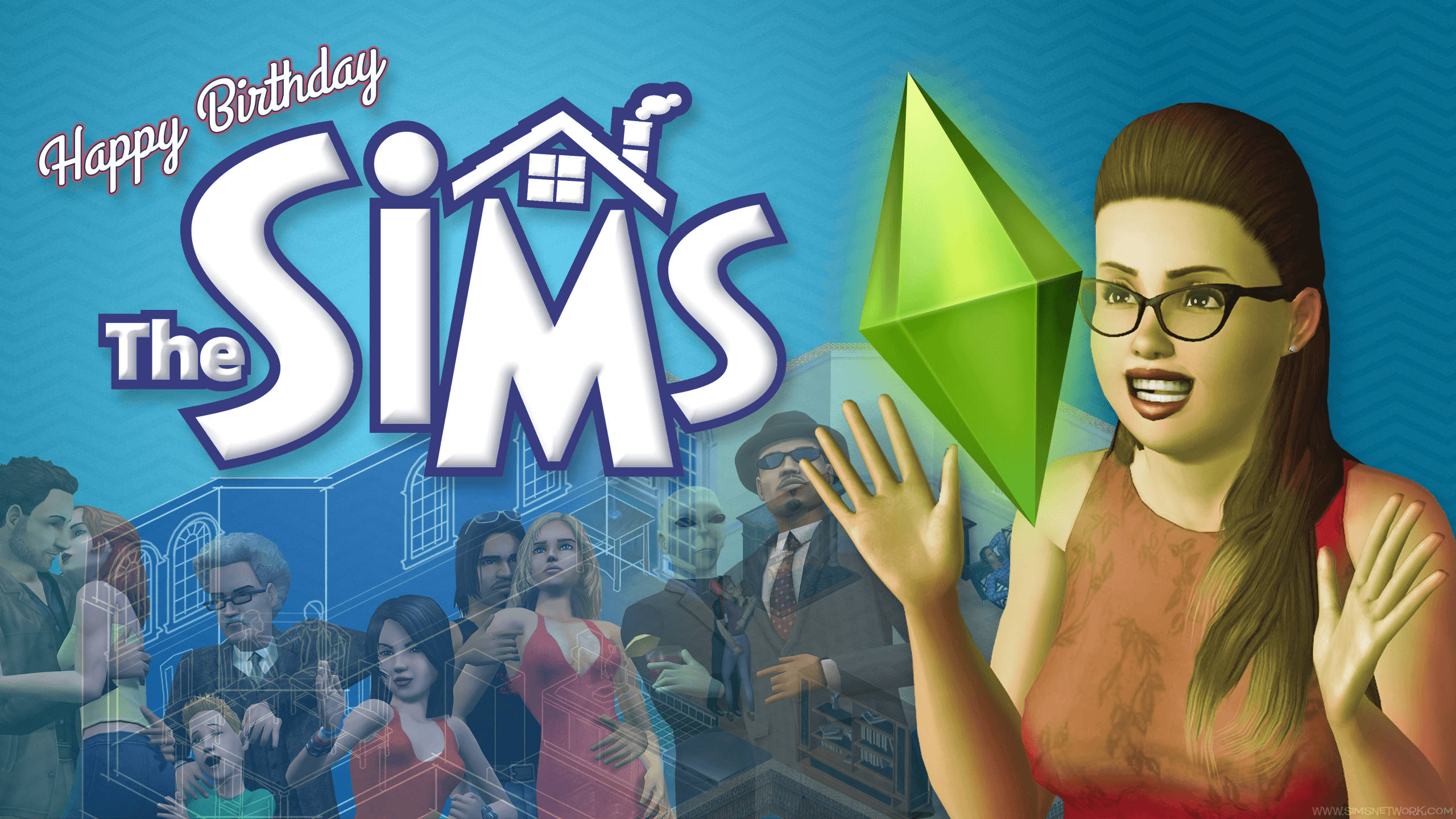 The Sims, Sim character, green diamond, 2K Desktop Wallpaper