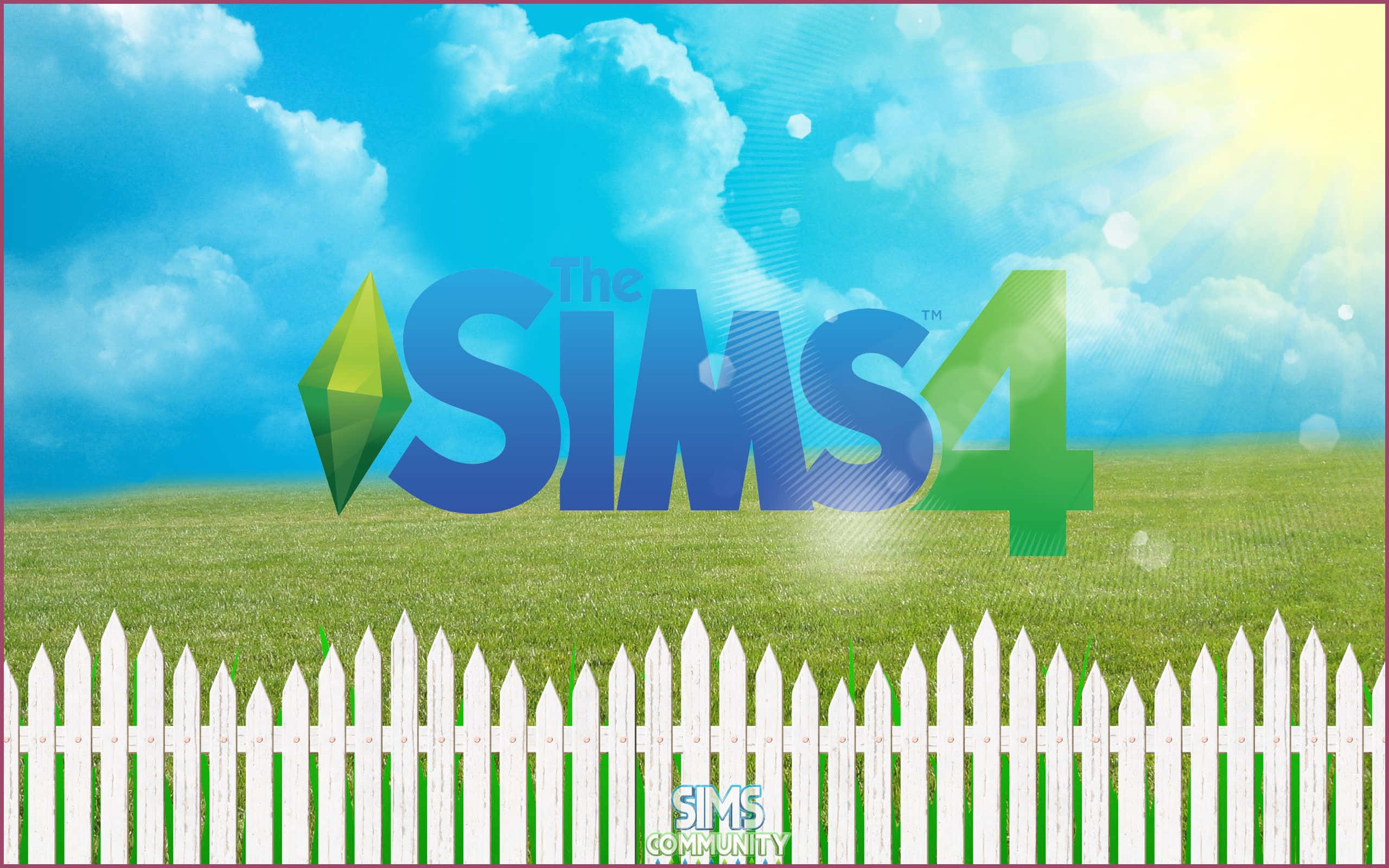 The Sims 4, sunny green field, white picket fence, 2K Desktop Wallpaper