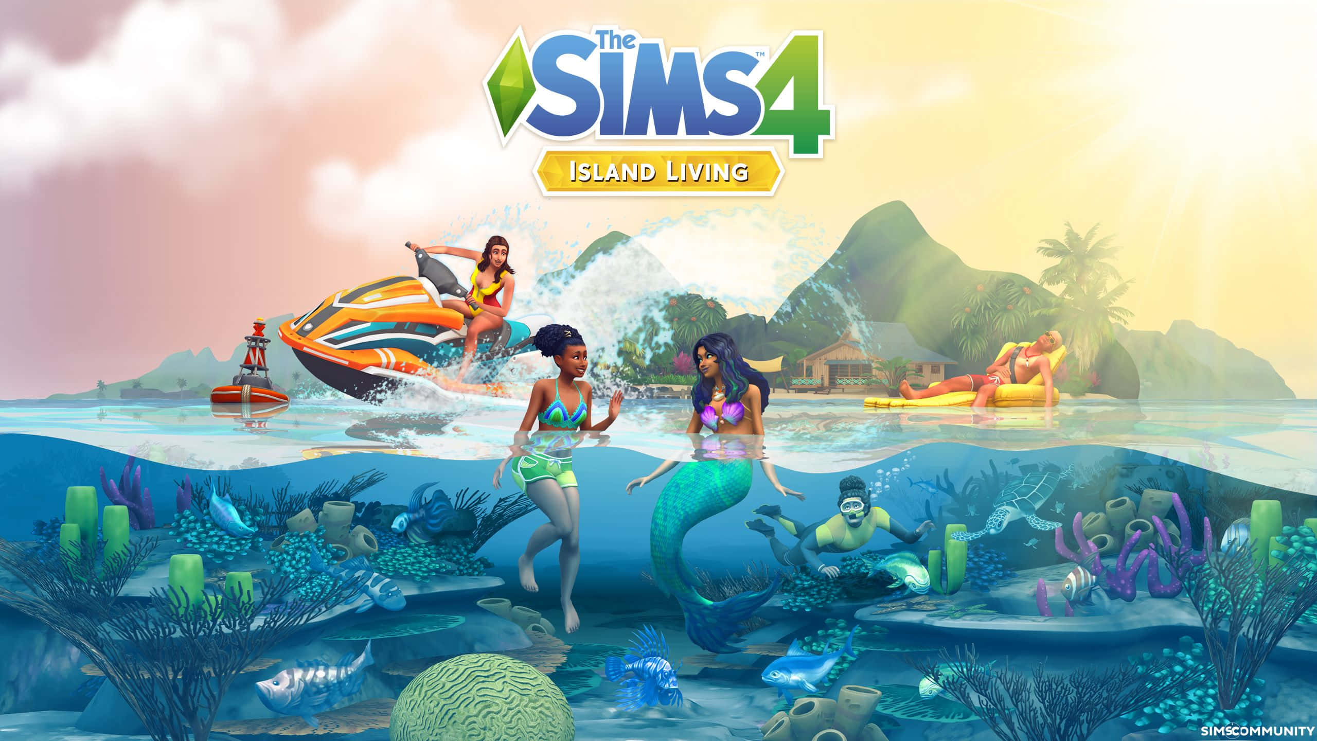 The Sims 4, Sims characters, island life, 2K Desktop Wallpaper