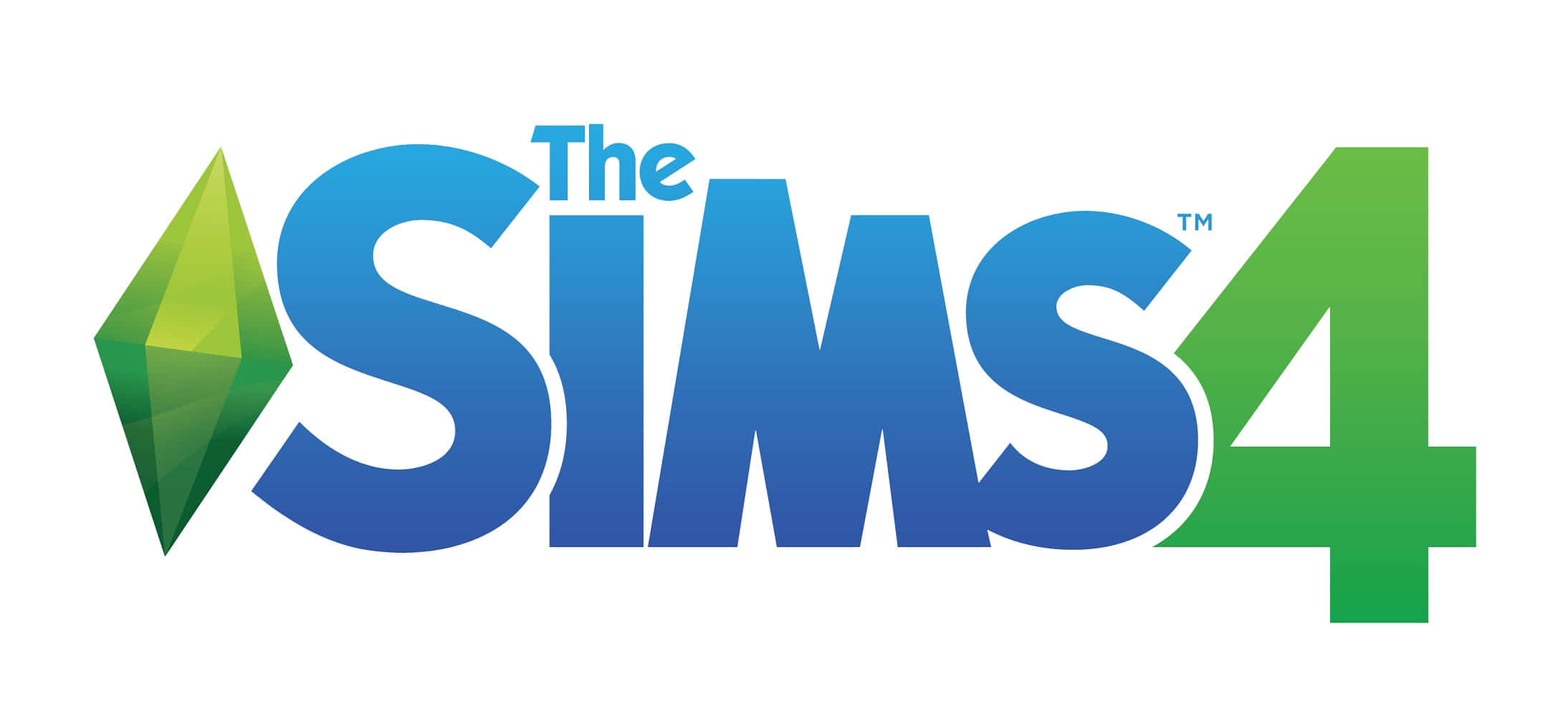 The Sims 4, gradient blue and green text, green gem icon, Full HD Desktop Wallpaper