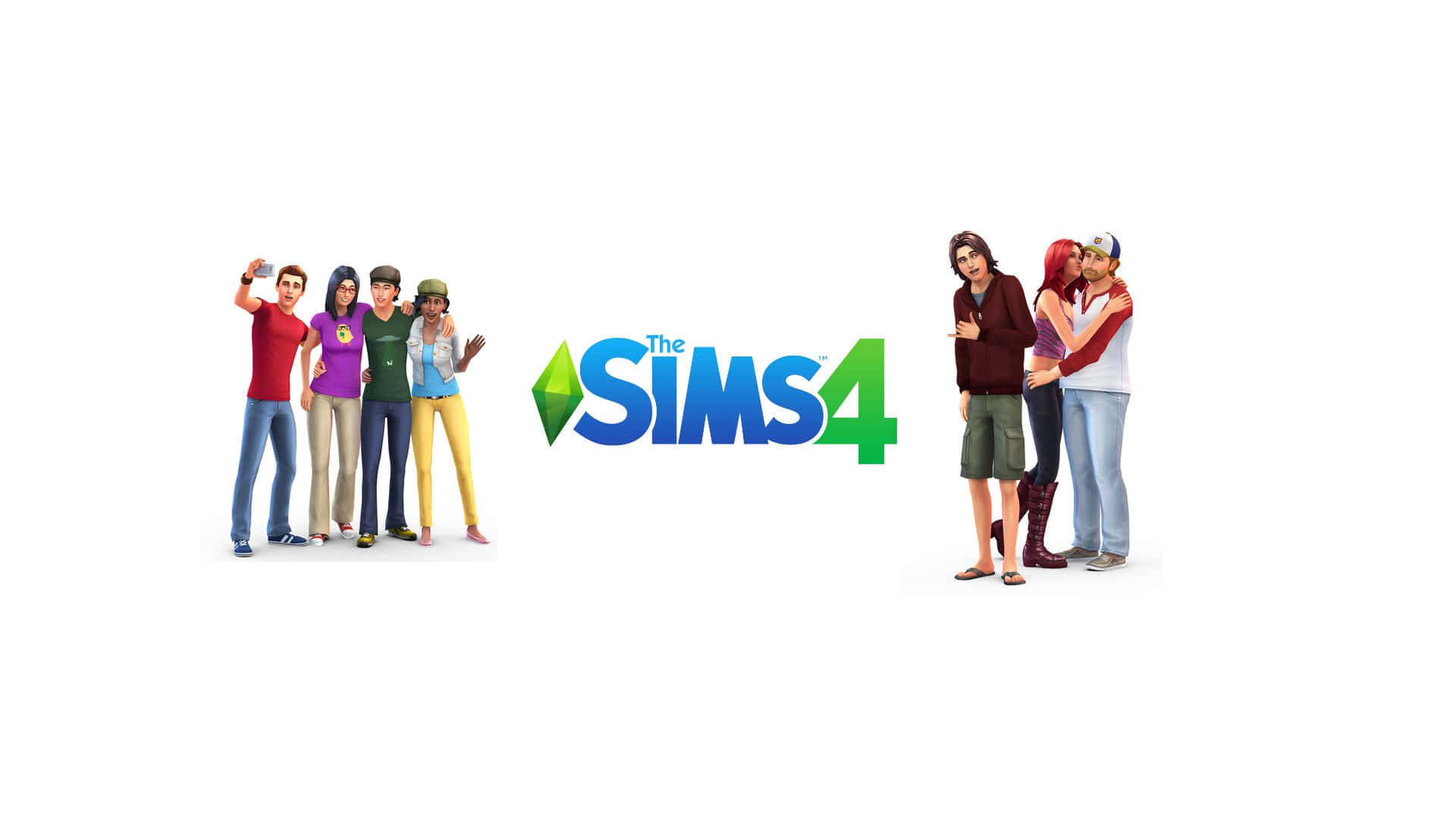 The Sims 4, Sims characters, The Sims 4 logo, Full HD Desktop Wallpaper