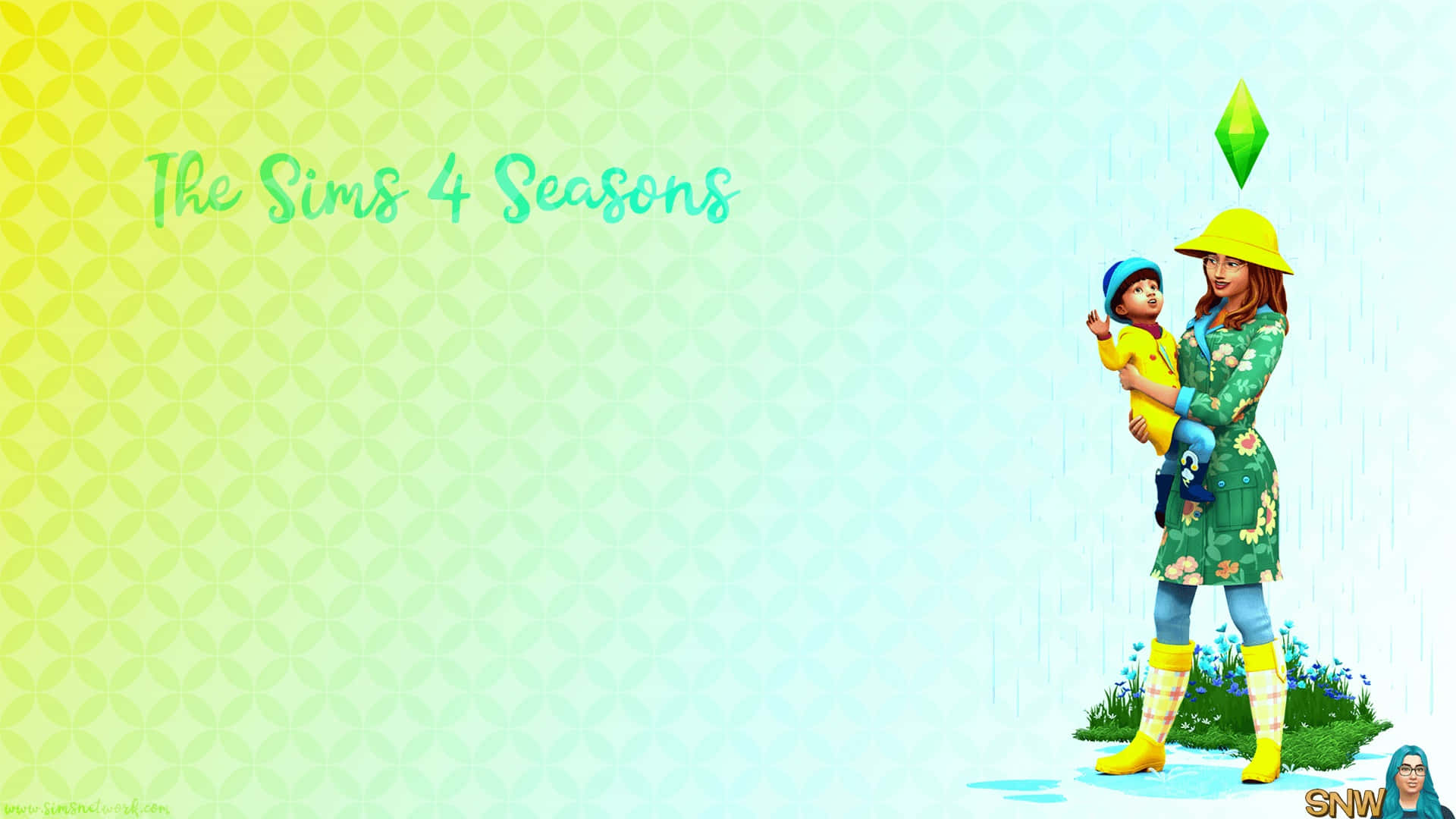 The Sims 4, floral raincoat, yellow boots, Full HD Desktop Wallpaper