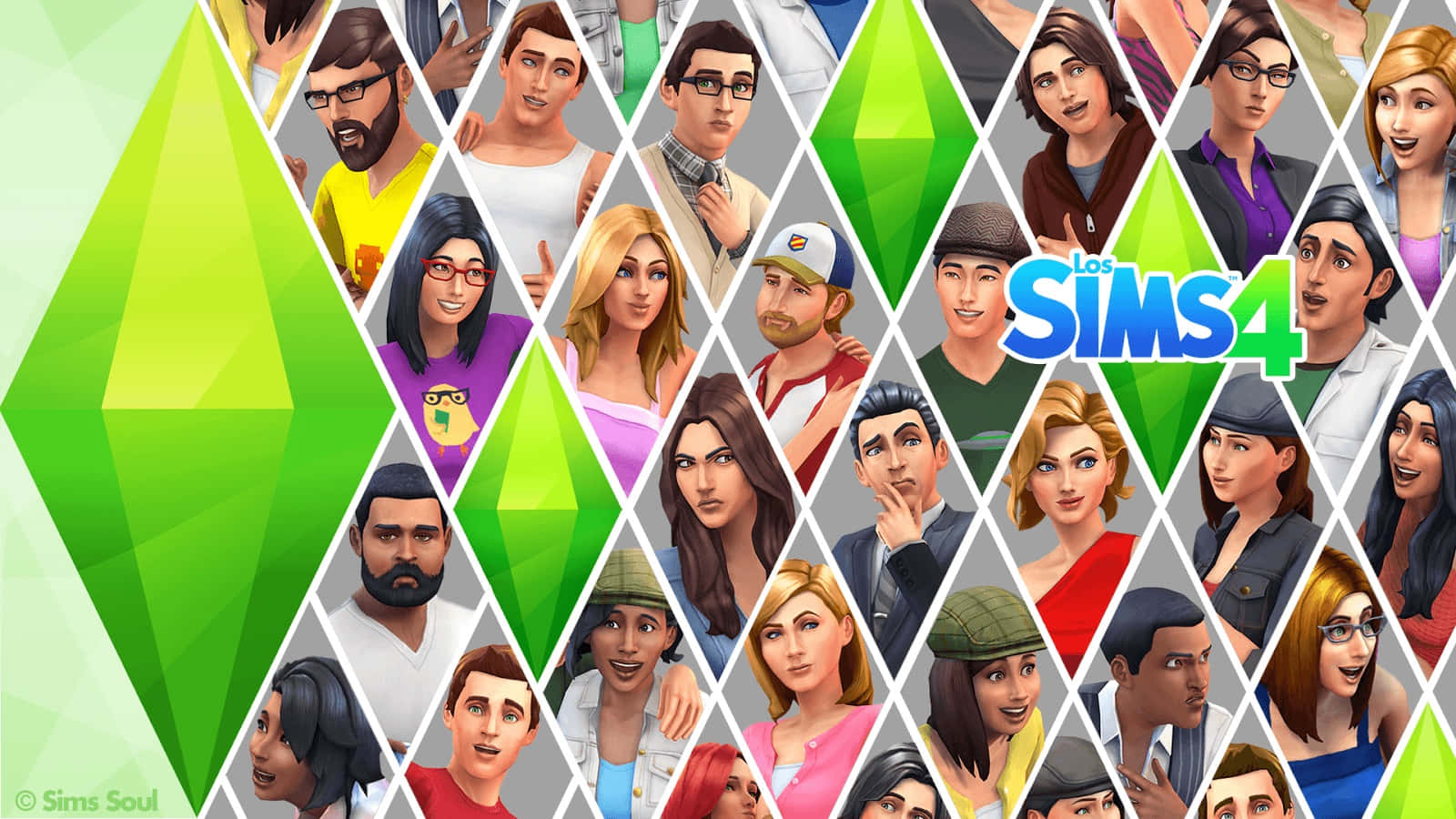 The Sims 4, green Sim logo, diamond patterns, HD Desktop Wallpaper