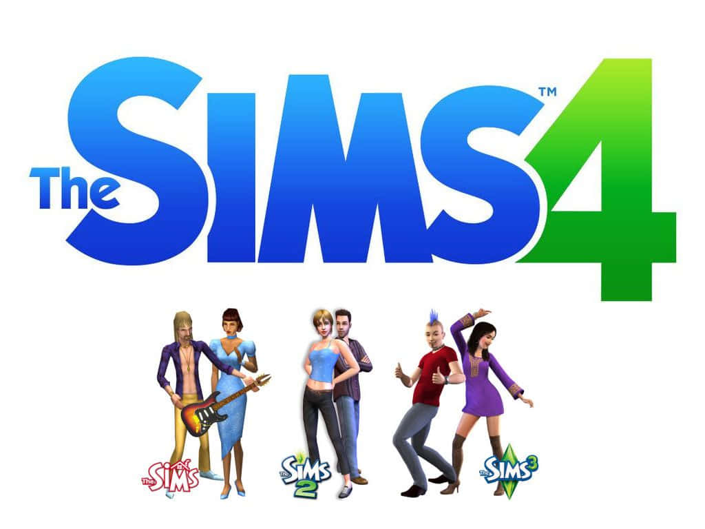The Sims 4, Sims 4 logo, five stylized characters, SD Desktop Wallpaper