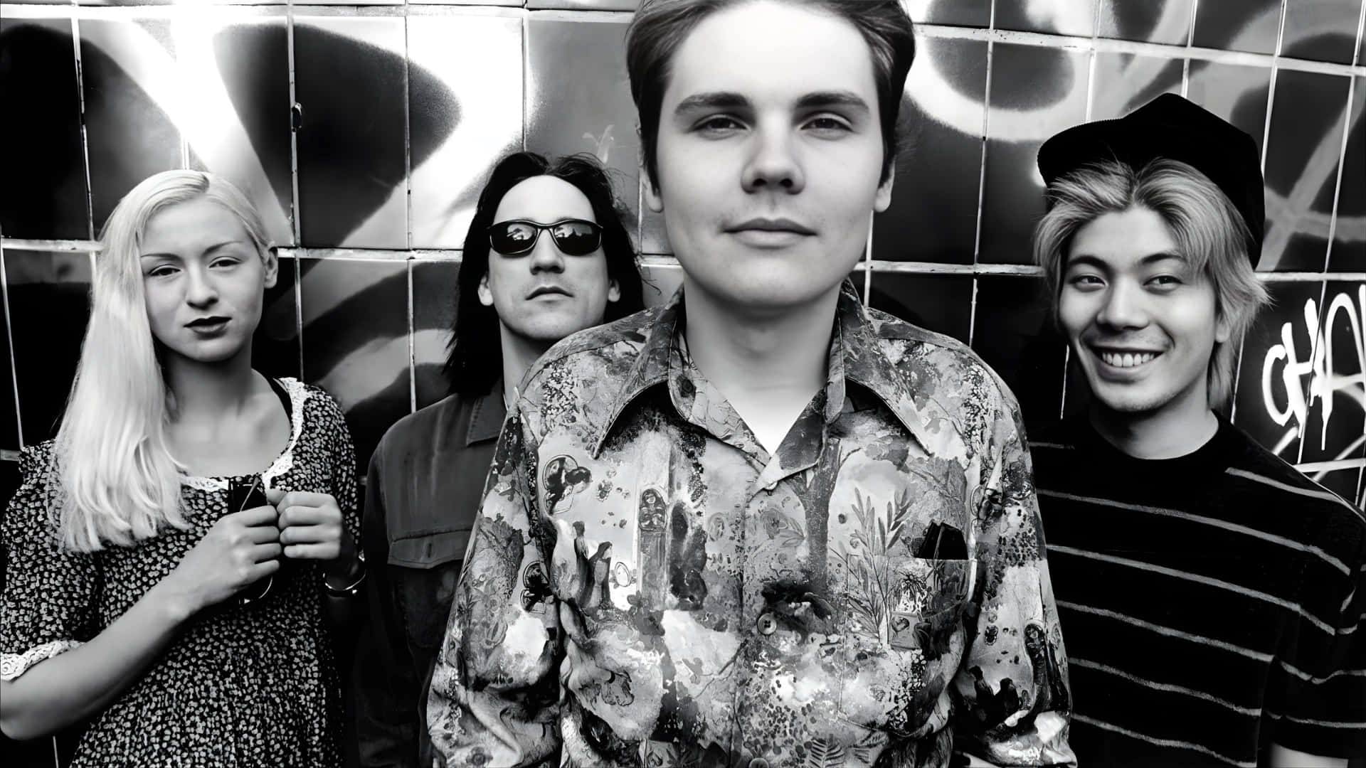 The Smashing Pumpkins, early band photo, black and white photo, Full HD Desktop Wallpaper