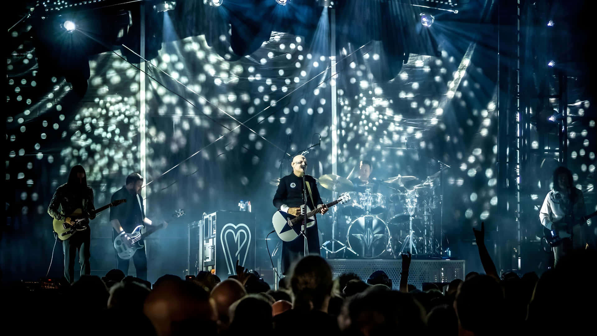 The Smashing Pumpkins, dark stage, blue light, Full HD Desktop Wallpaper