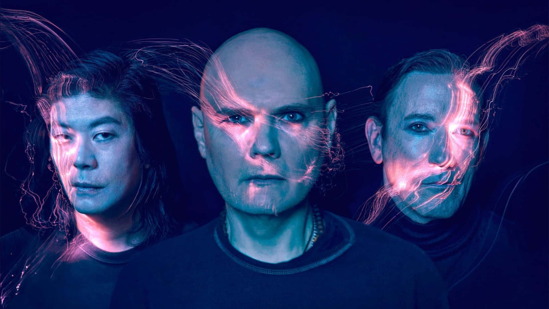 The Smashing Pumpkins, electric energy streaks, dark blue background, Full HD Desktop Wallpaper
