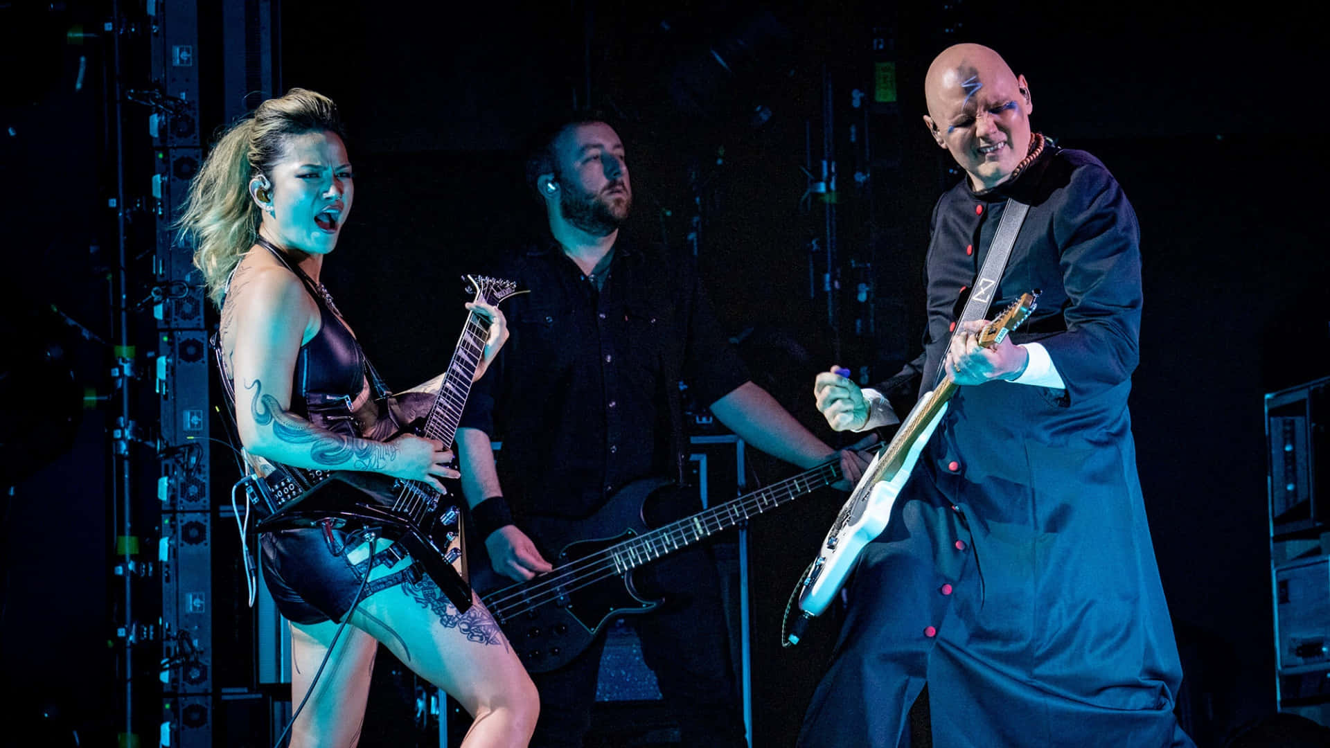 The Smashing Pumpkins, blue lights, electric guitars, Full HD Desktop Wallpaper