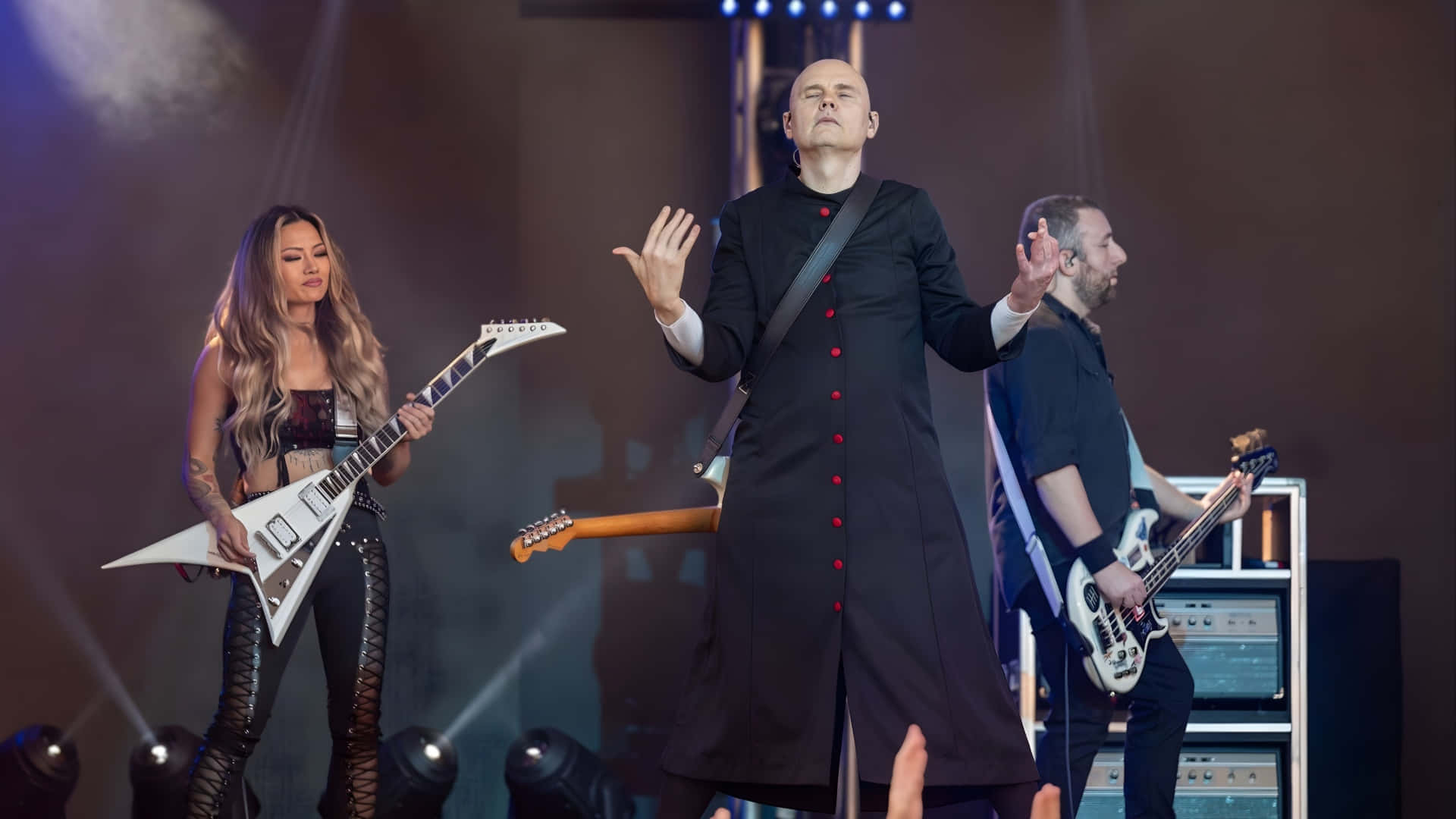 The Smashing Pumpkins, black robe, white electric guitar, Full HD Desktop Wallpaper