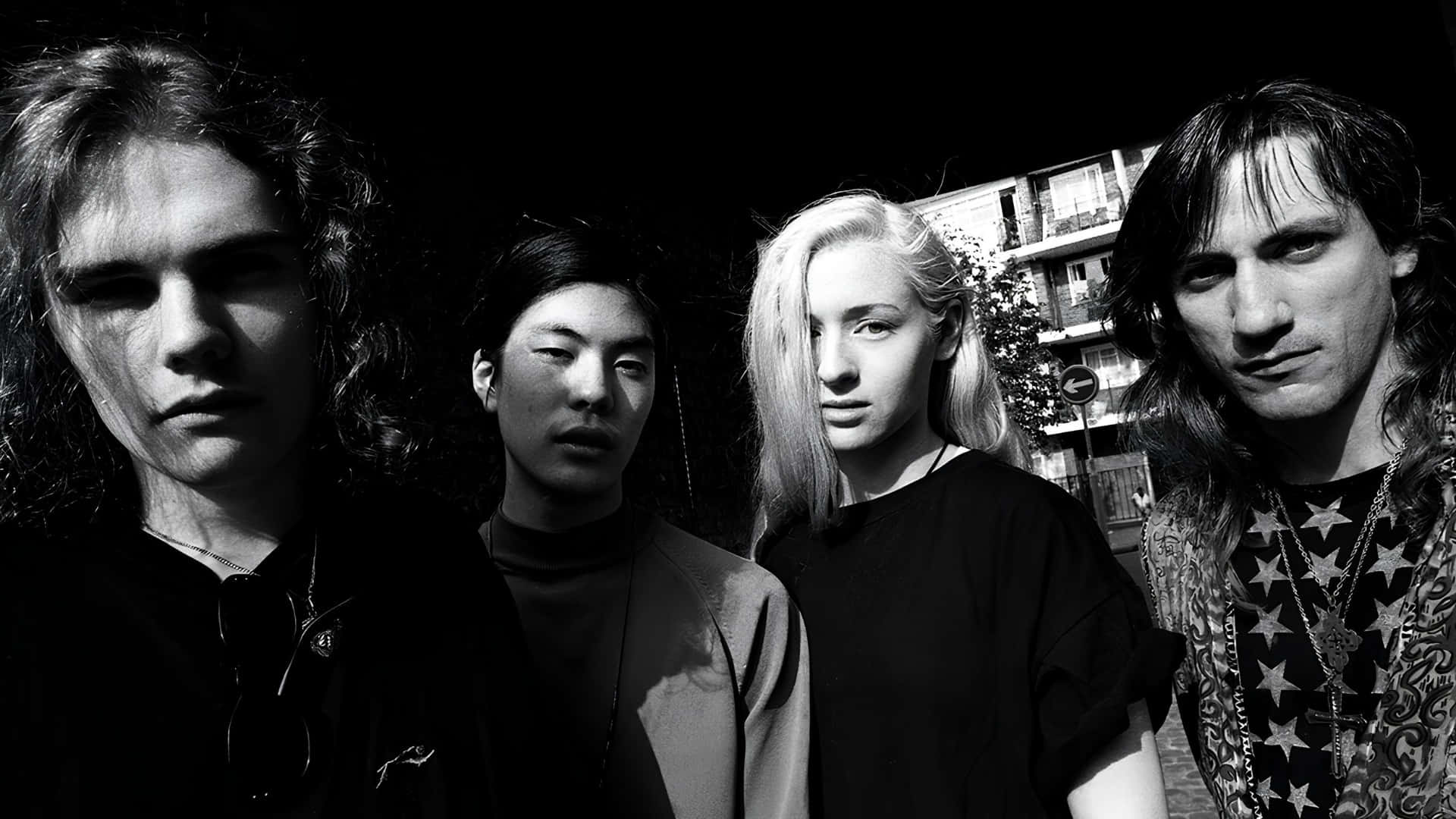 The Smashing Pumpkins, black and white urban portrait, dark background, Full HD Desktop Wallpaper