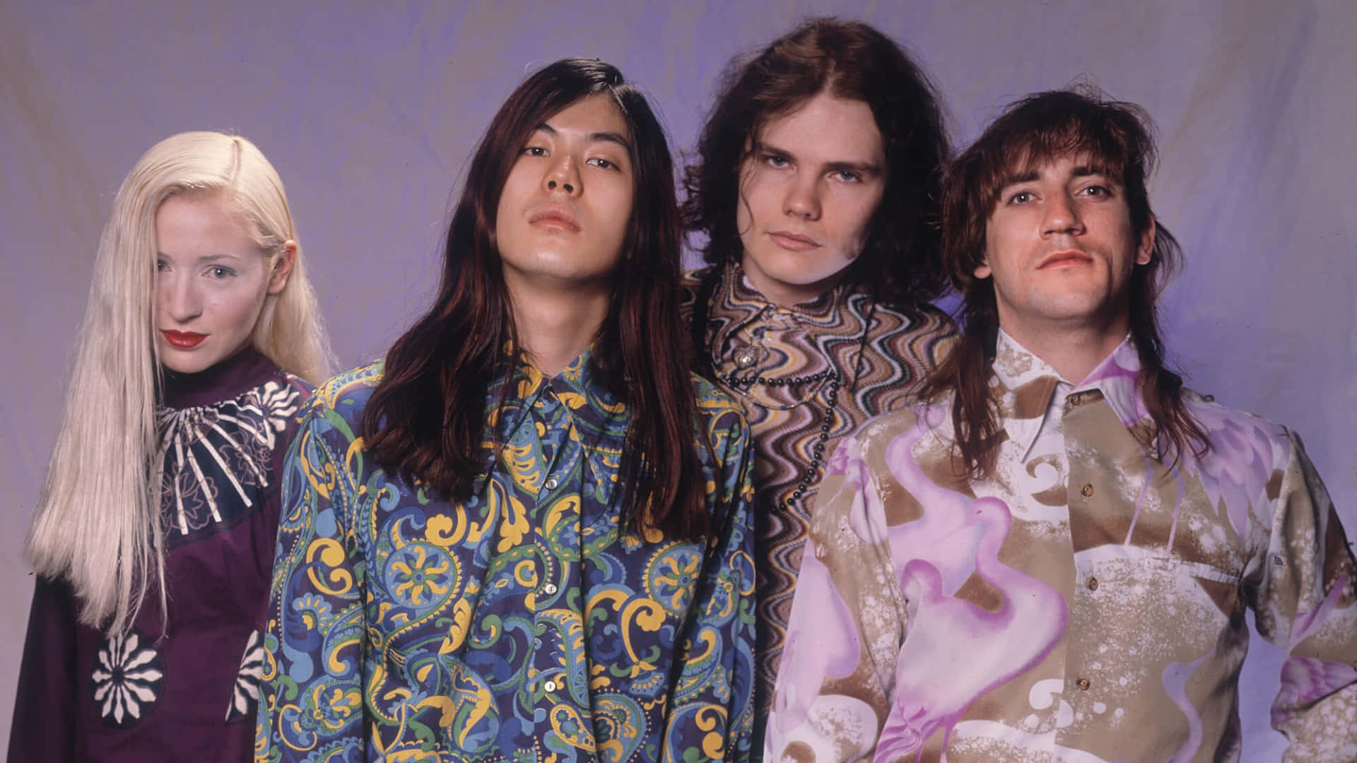 The Smashing Pumpkins, long hair, bold psychedelic patterned shirts, Full HD Desktop Wallpaper