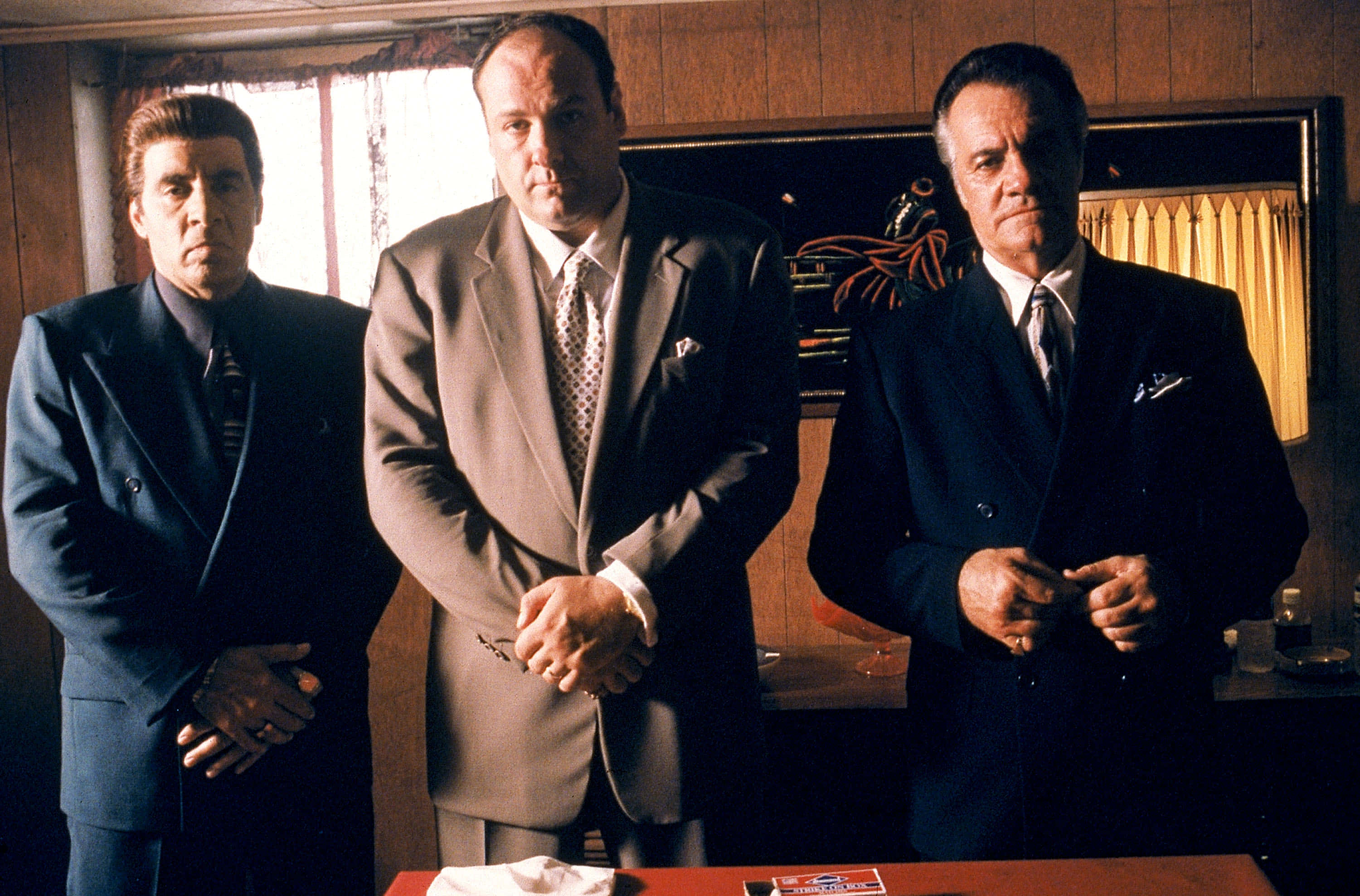 The Sopranos, wood-paneled room, suits, 2K Desktop Wallpaper