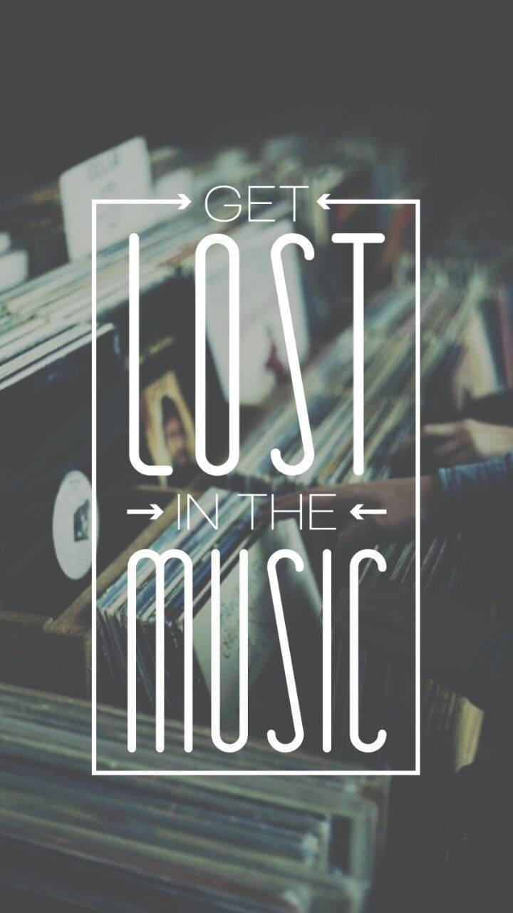 vinyl records, dimly lit shop, bold white text overlay, HD Phone Wallpaper