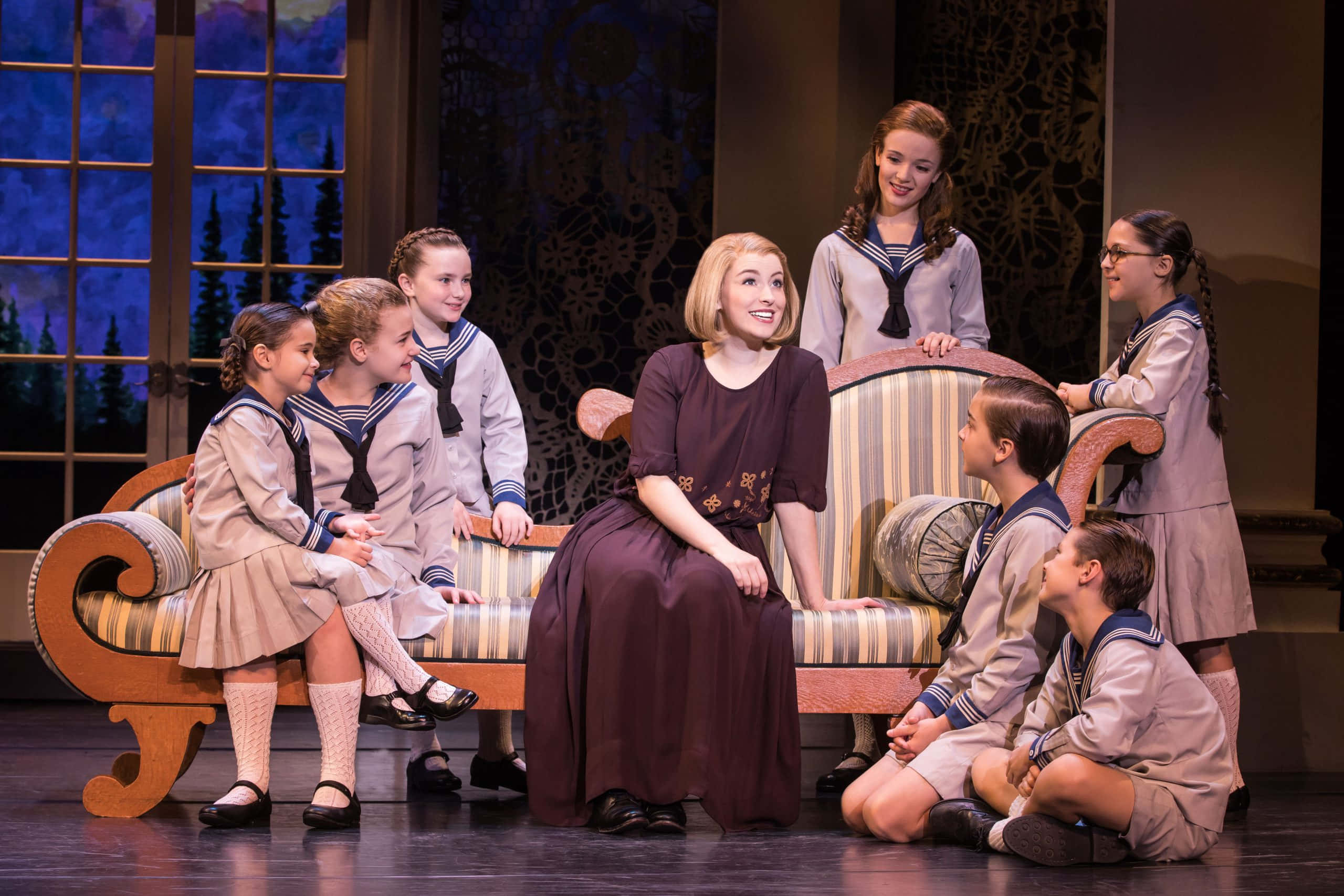 Sound of Music, theatrical stage, striped couch, 2K Desktop Wallpaper