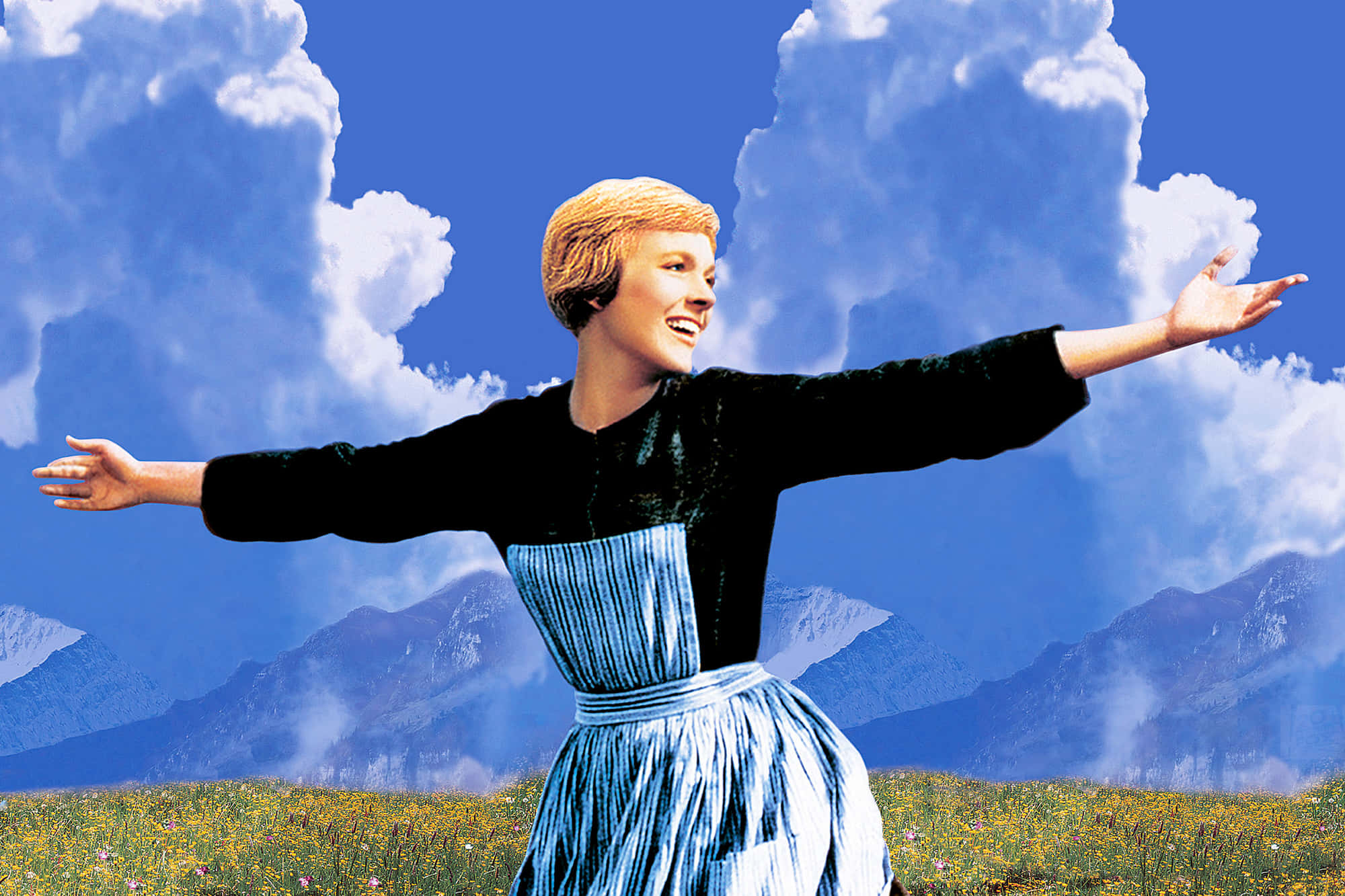 Sound of Music, blue striped dress, sunlit meadow, Full HD Desktop Wallpaper